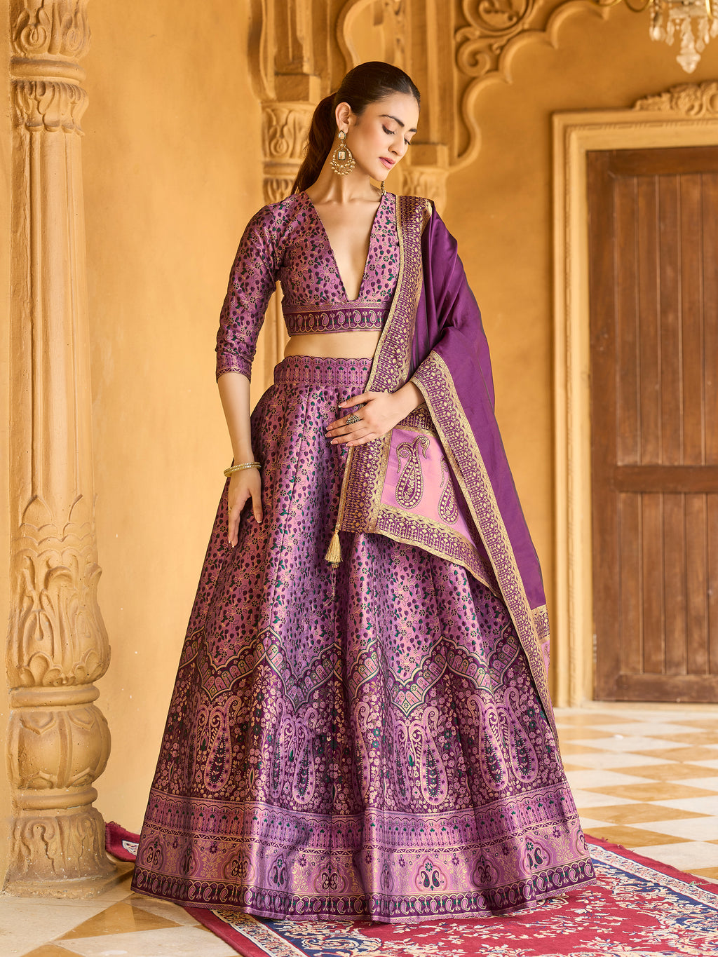 Kanjivaram Lehenga Set with Three-Quarter Sleeves