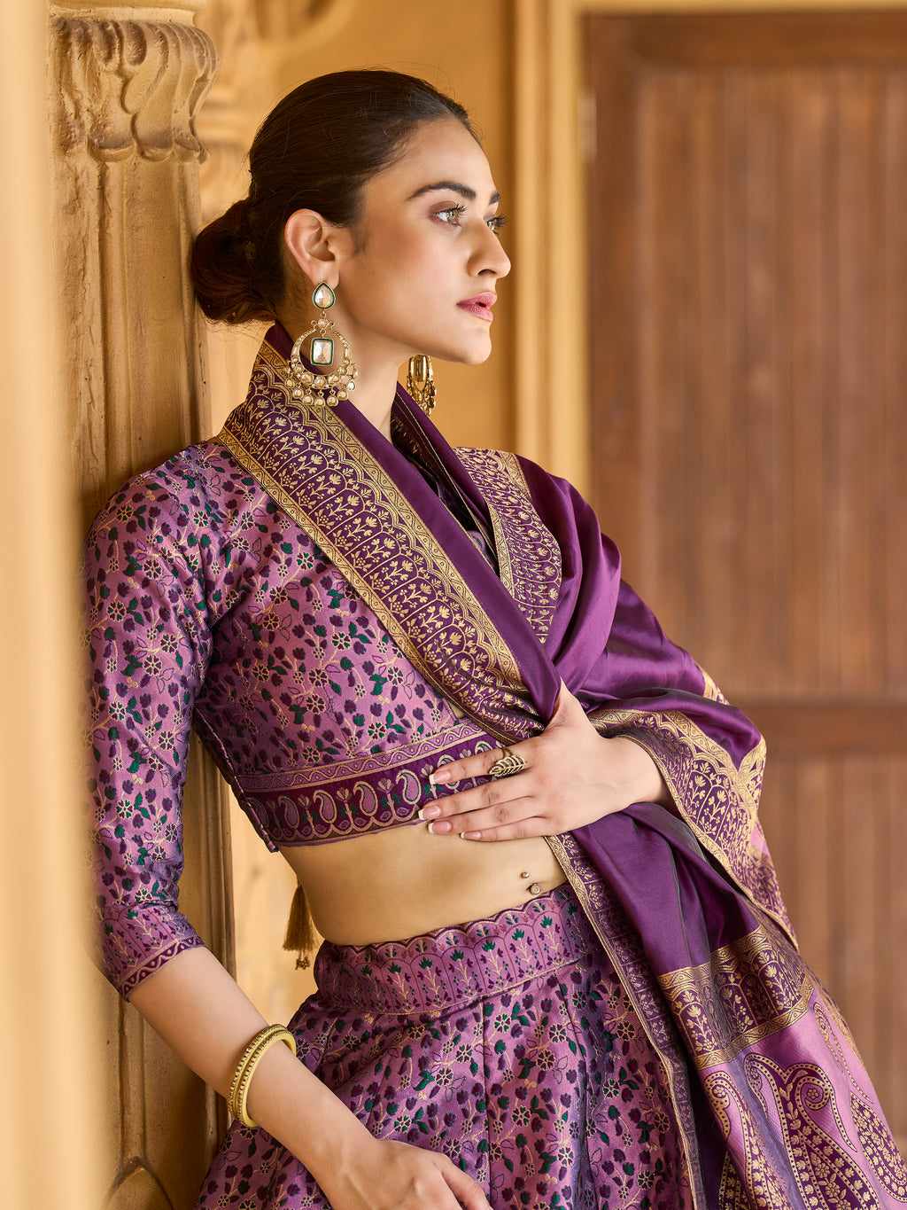Kanjivaram Lehenga Set with Three-Quarter Sleeves