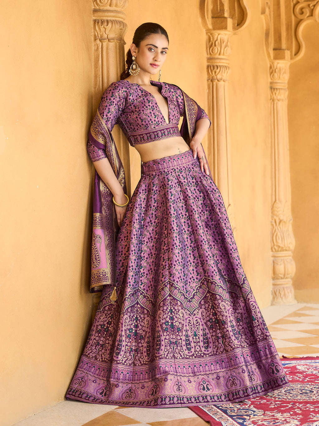 Kanjivaram Lehenga Set with Three-Quarter Sleeves