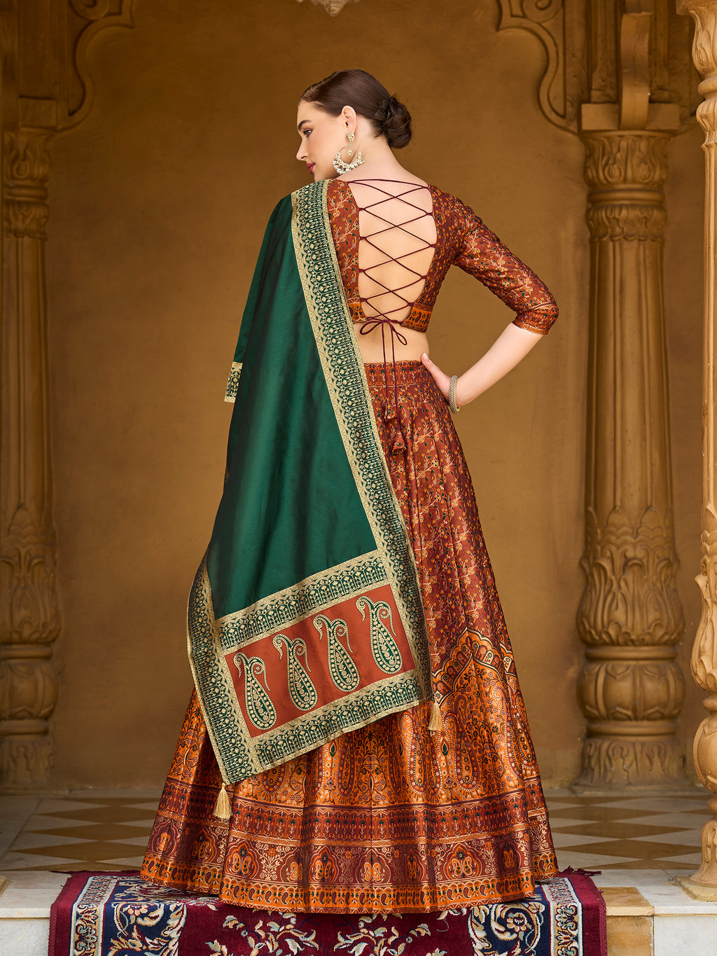 Women's Rust Kanjiwaram Lehengas