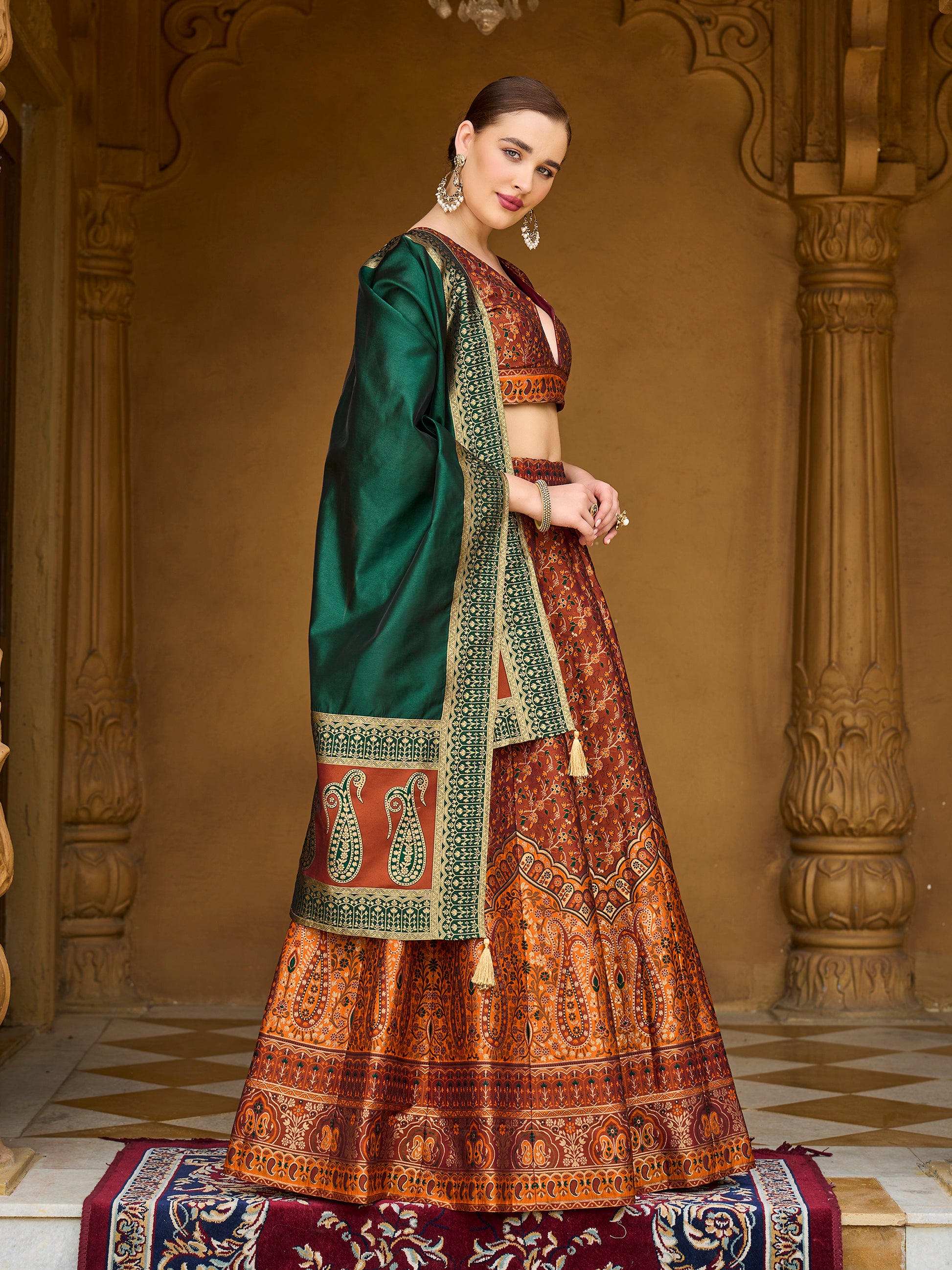 Women's Rust Kanjiwaram Lehengas