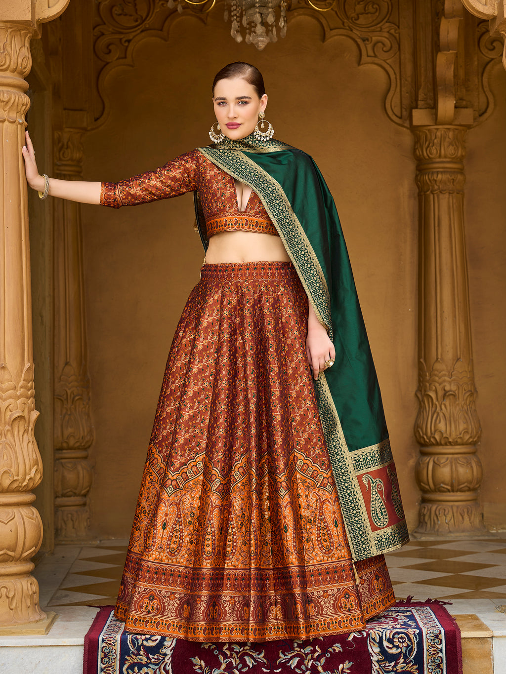 Women's Rust Kanjiwaram Lehengas