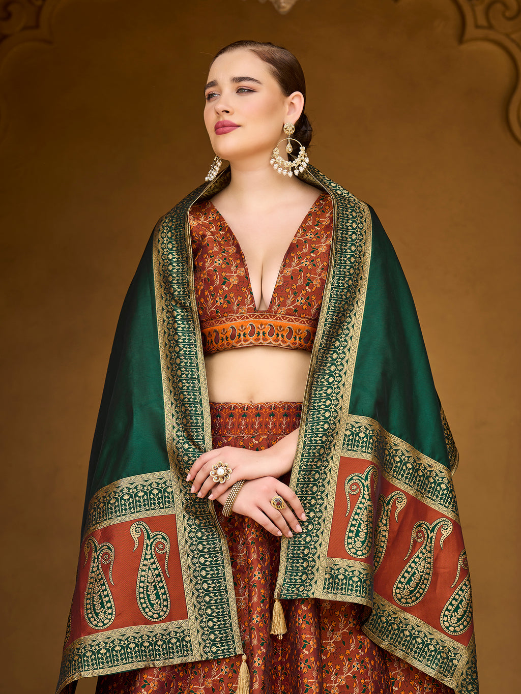 Women's Rust Kanjiwaram Lehengas