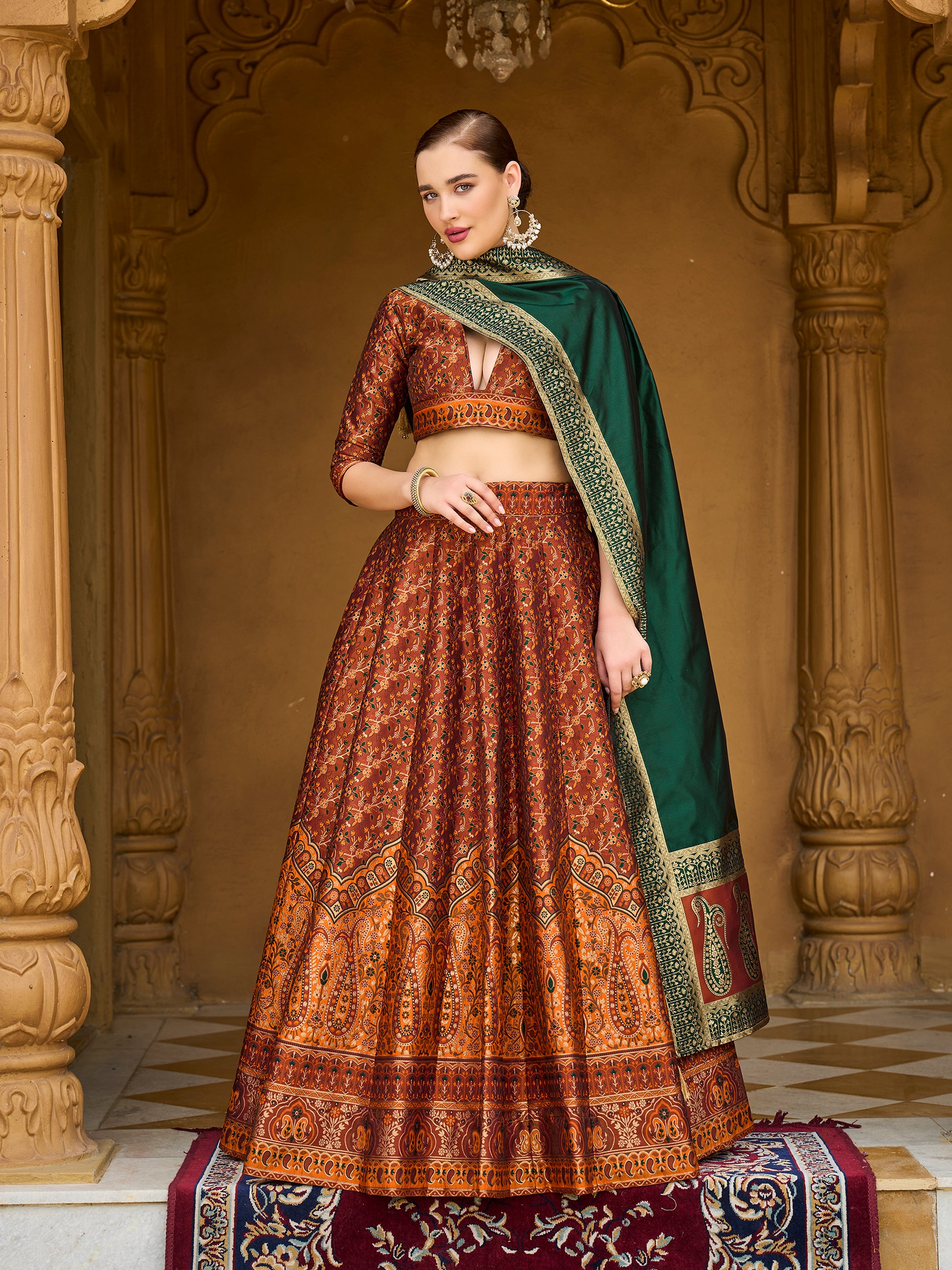 Women's Rust Kanjiwaram Lehengas