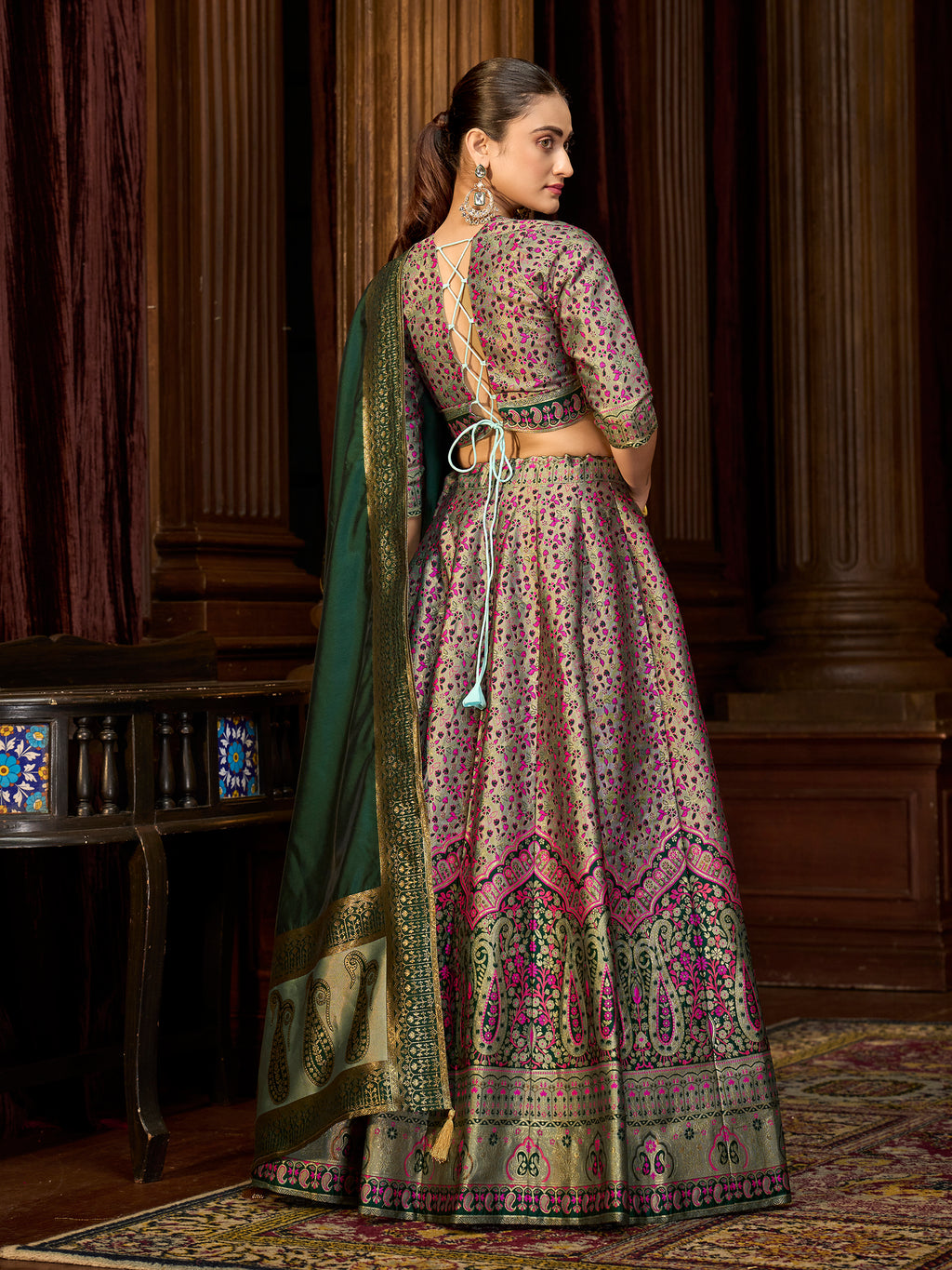 Women's Sea-Green Kanjiwaram Lehengas