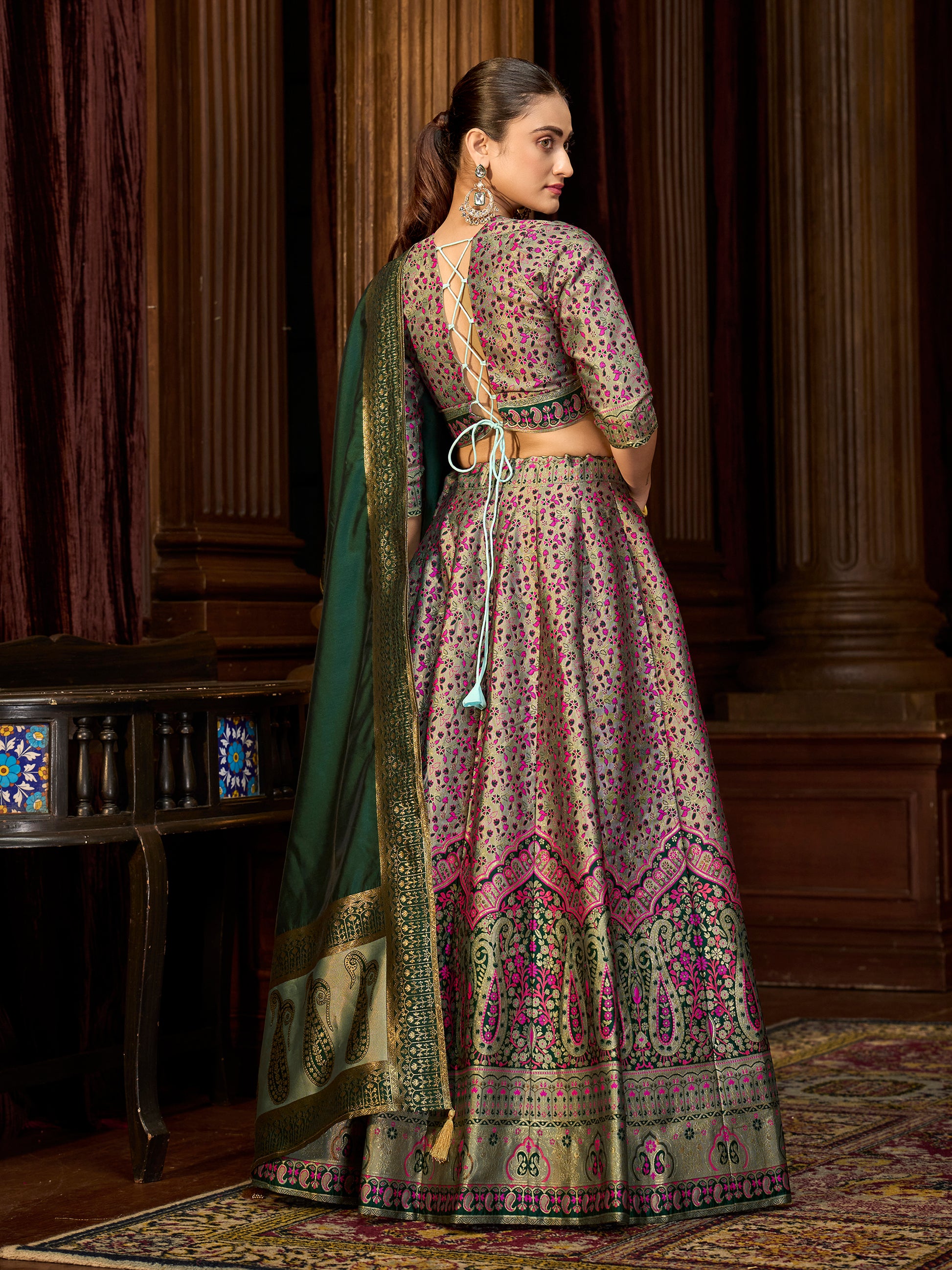Women's Sea-Green Kanjiwaram Lehengas