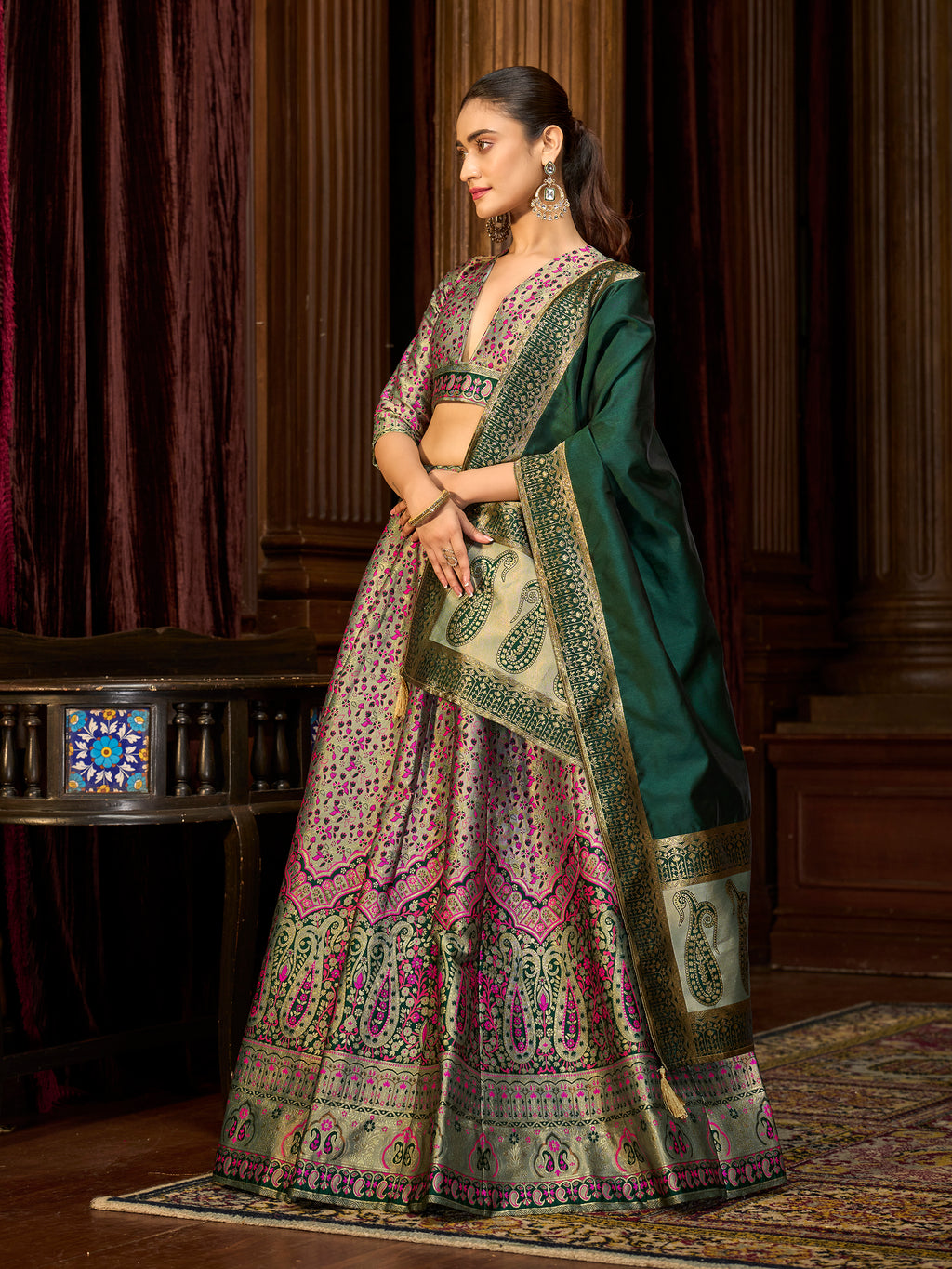 Women's Sea-Green Kanjiwaram Lehengas