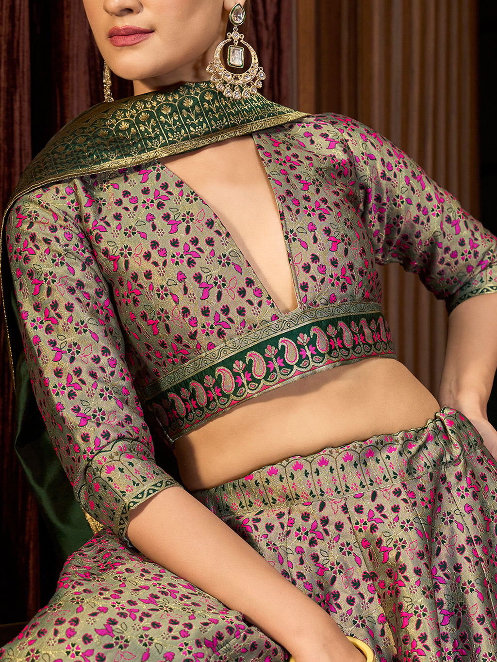 Women's Sea-Green Kanjiwaram Lehengas