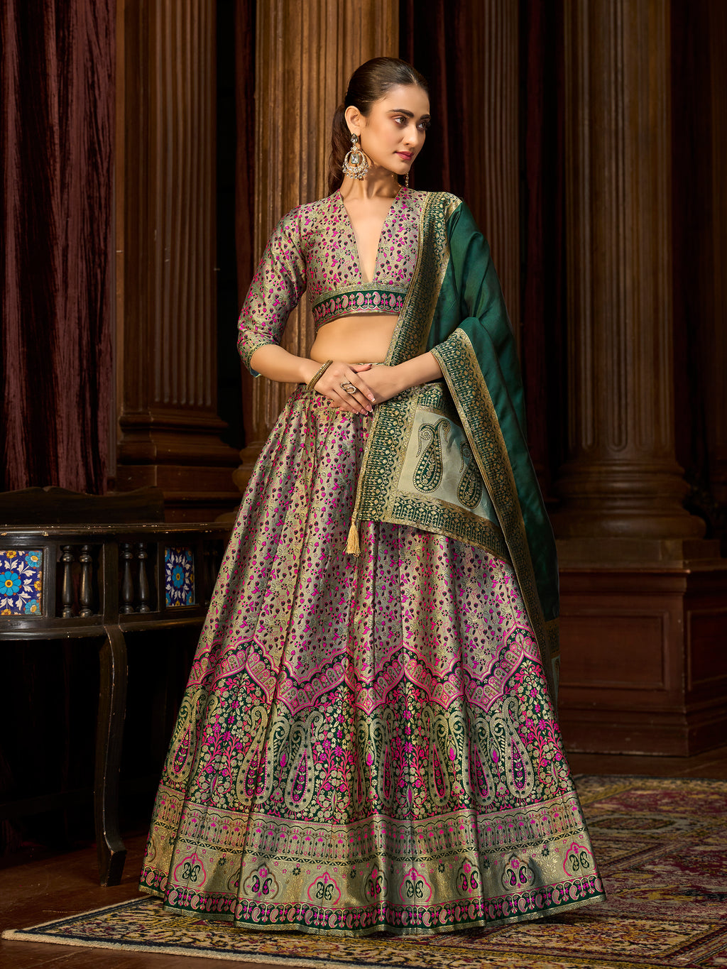 Women's Sea-Green Kanjiwaram Lehengas