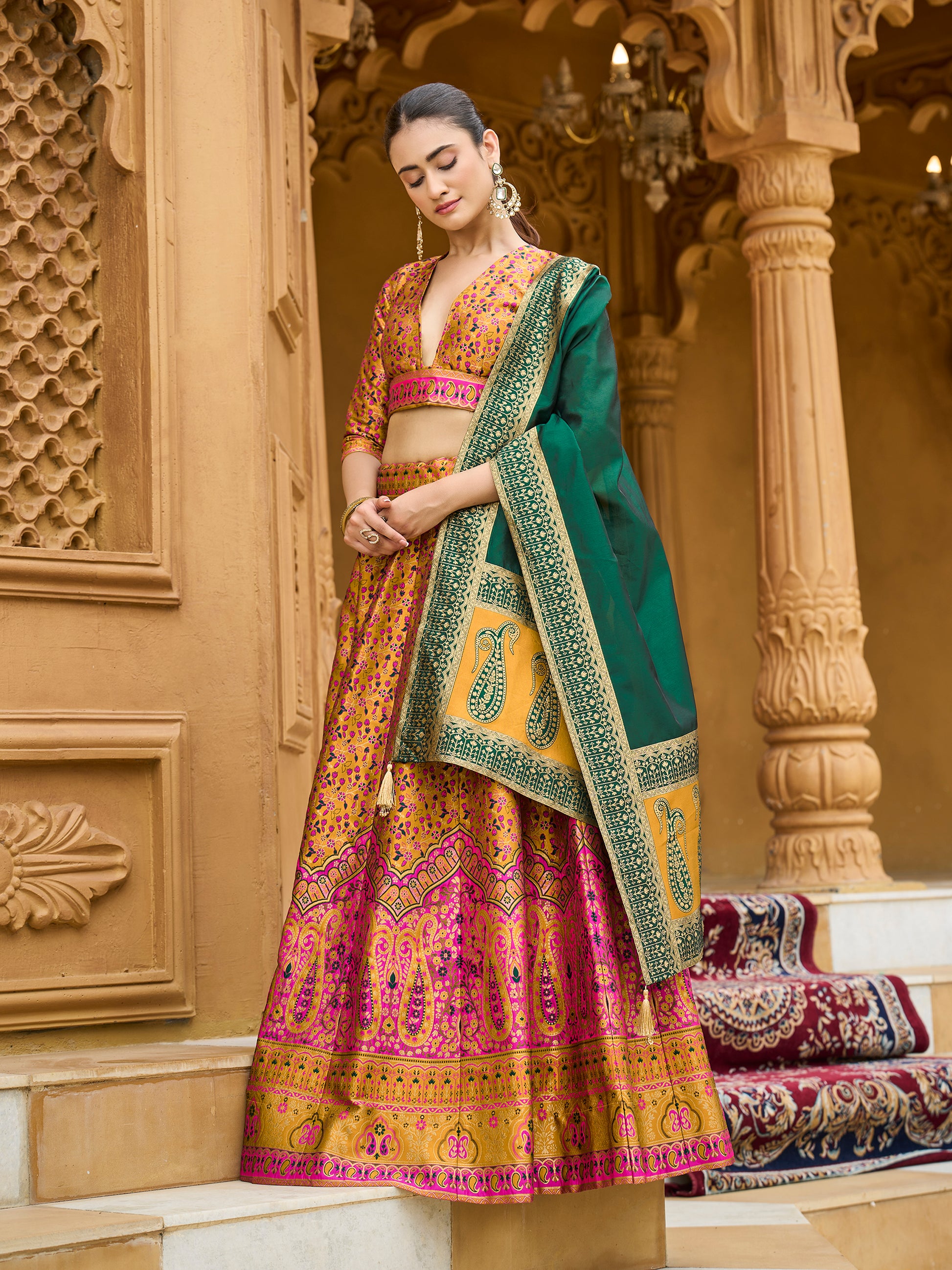 Women's Yellow Kanjiwaram Lehengas