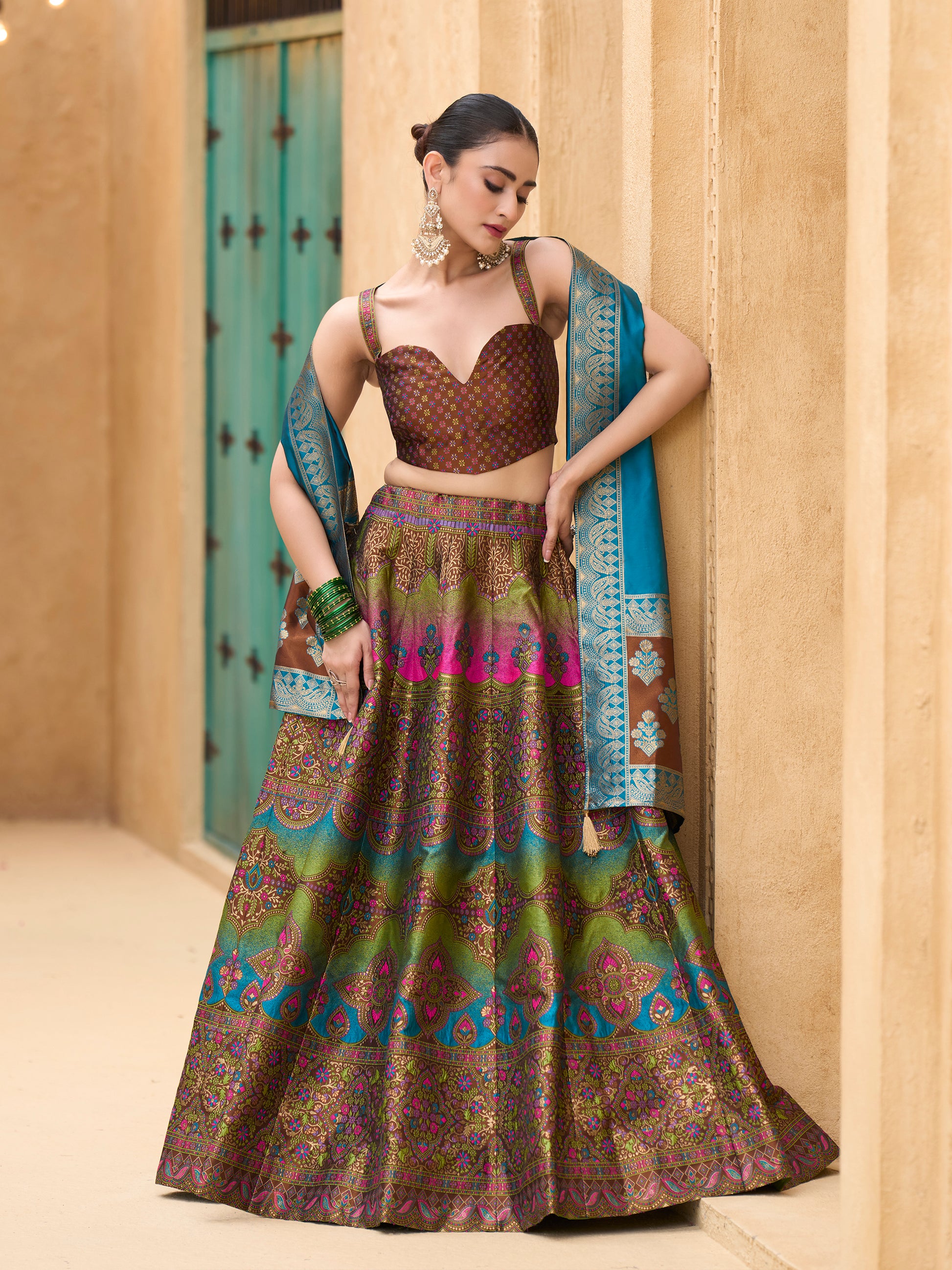 Women's Brown Kanjiwaram Lehengas