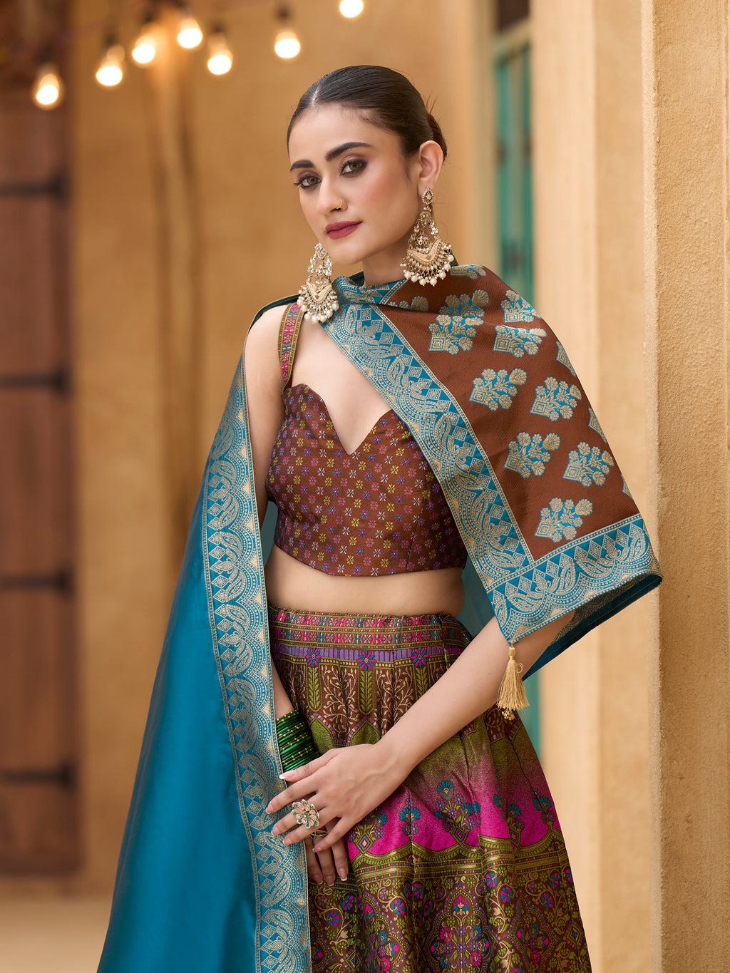 Women's Brown Kanjiwaram Lehengas