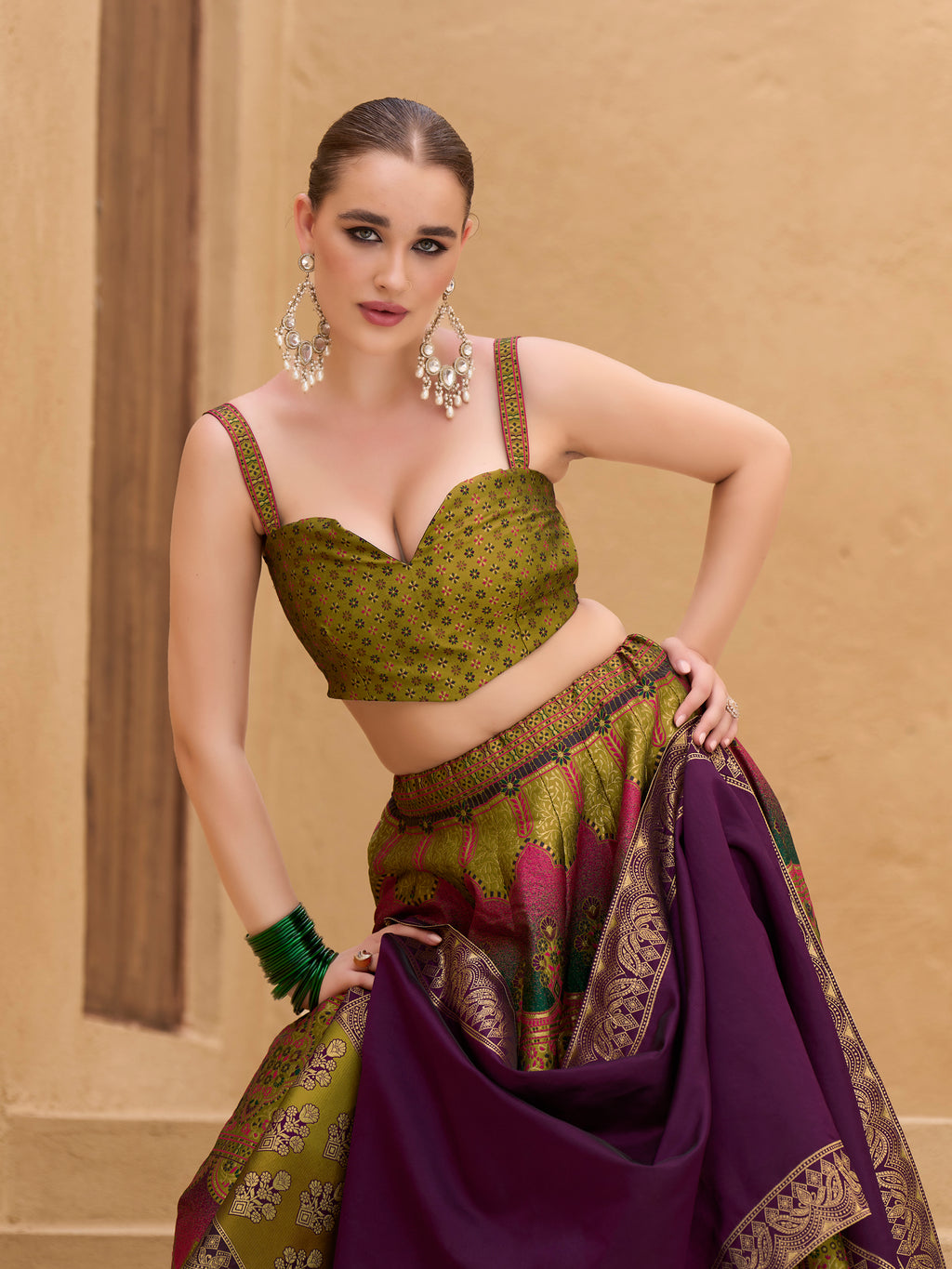 Women's Mehndi Kanjiwaram Lehengas