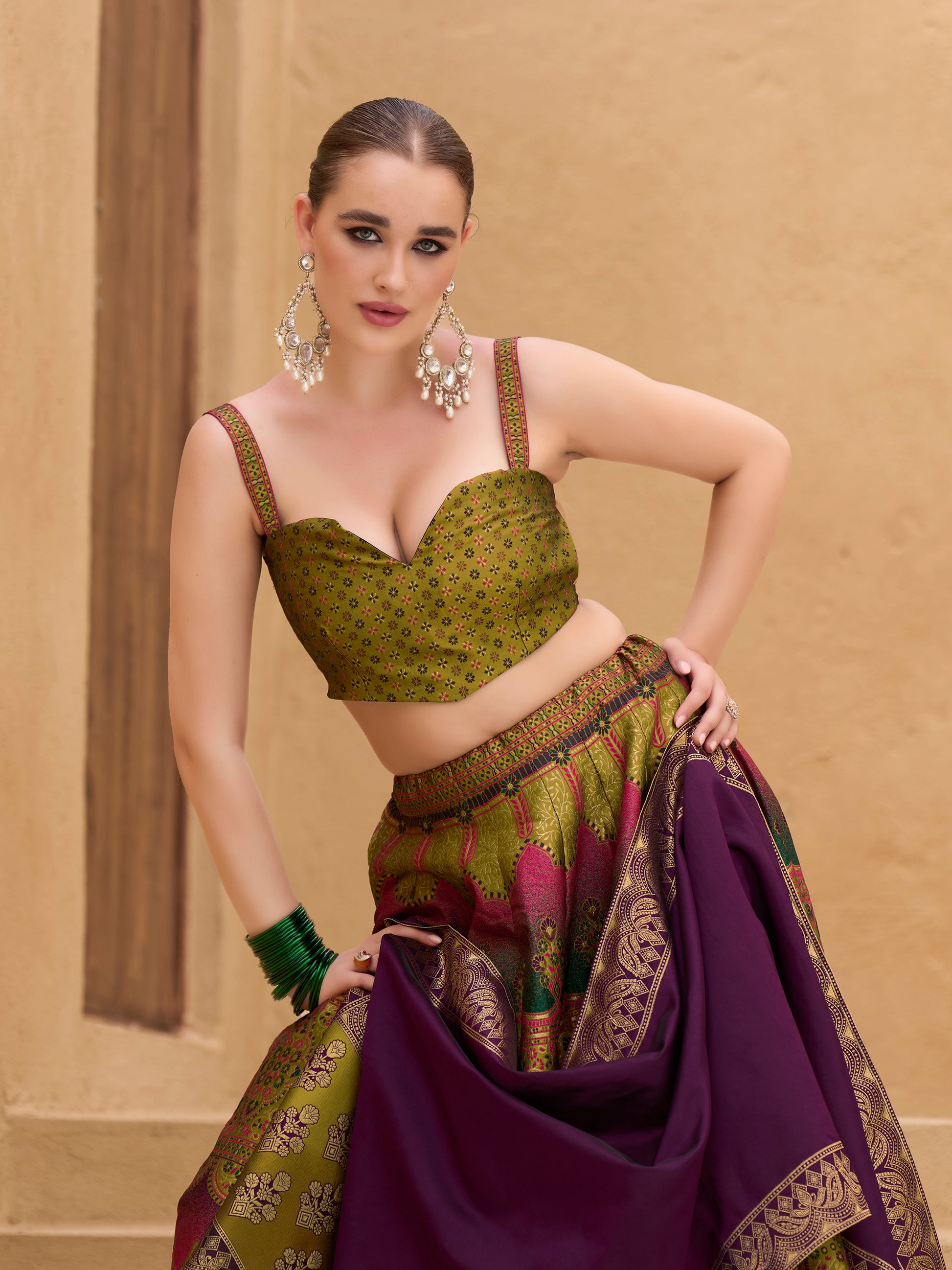 Women's Mehndi Kanjiwaram Lehengas