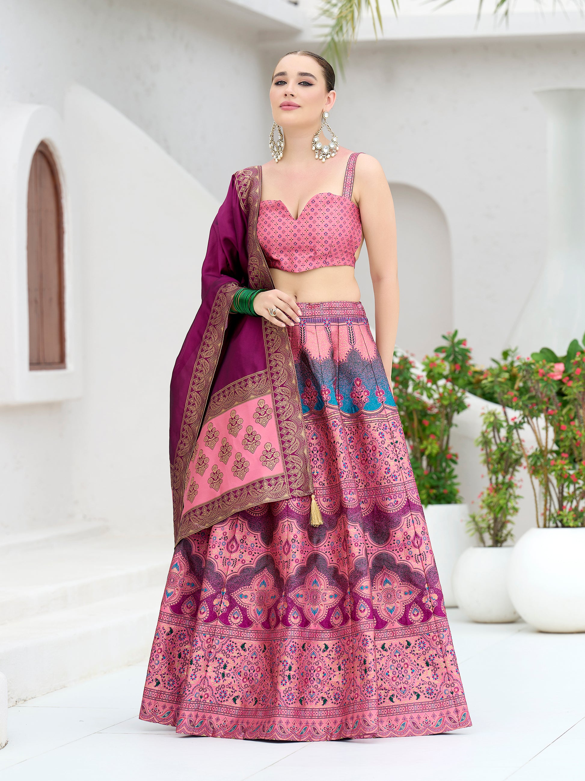 Women's Pink Kanjiwaram Lehengas