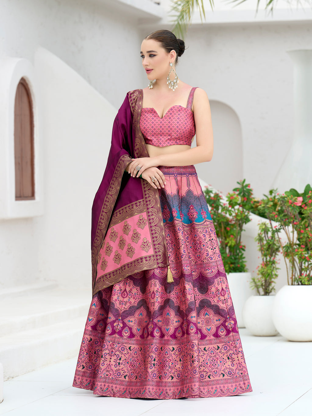 Jacquard Lehenga Choli with Dupatta