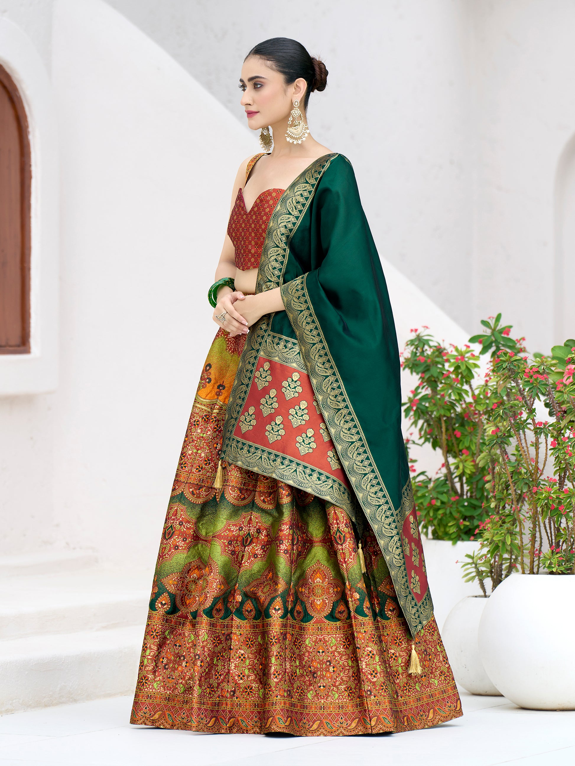 Women's Rust Kanjiwaram Lehengas