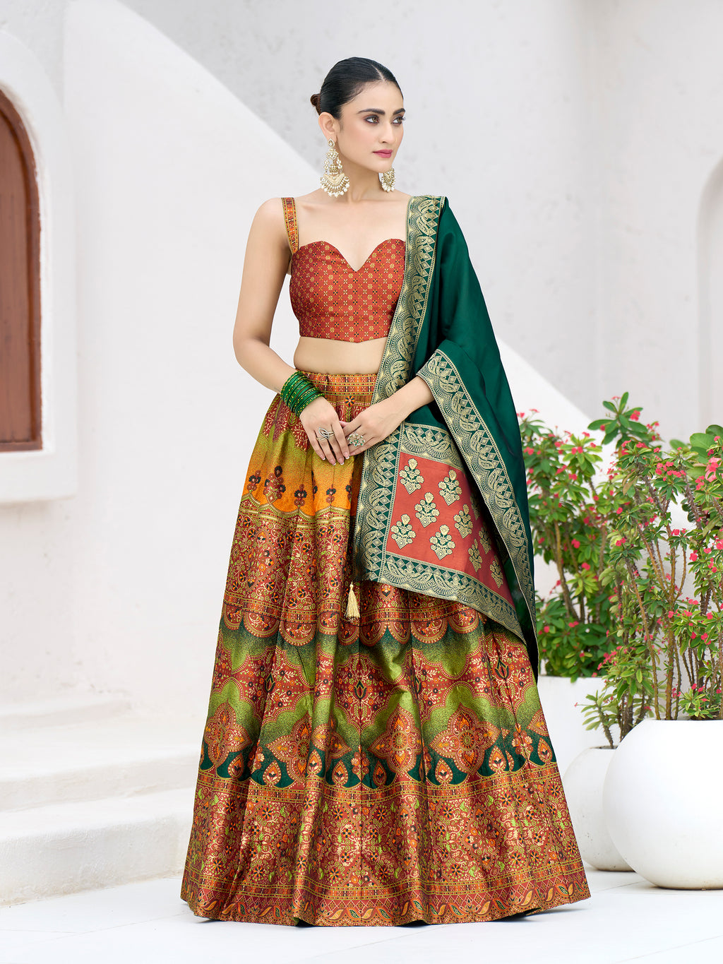 Women's Rust Kanjiwaram Lehengas