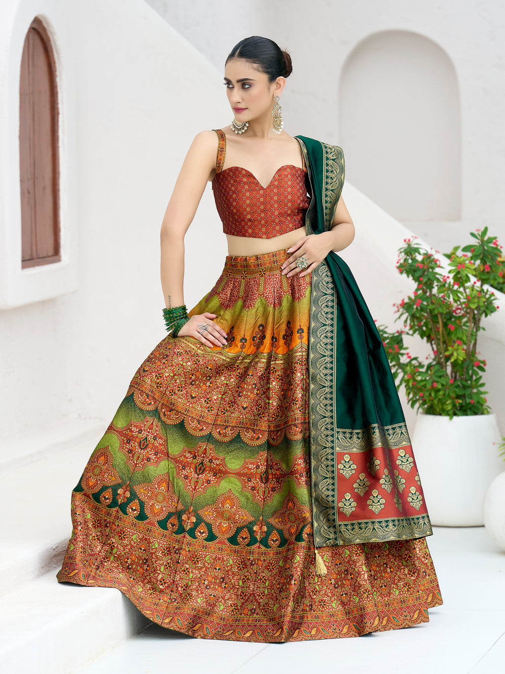 Women's Rust Kanjiwaram Lehengas
