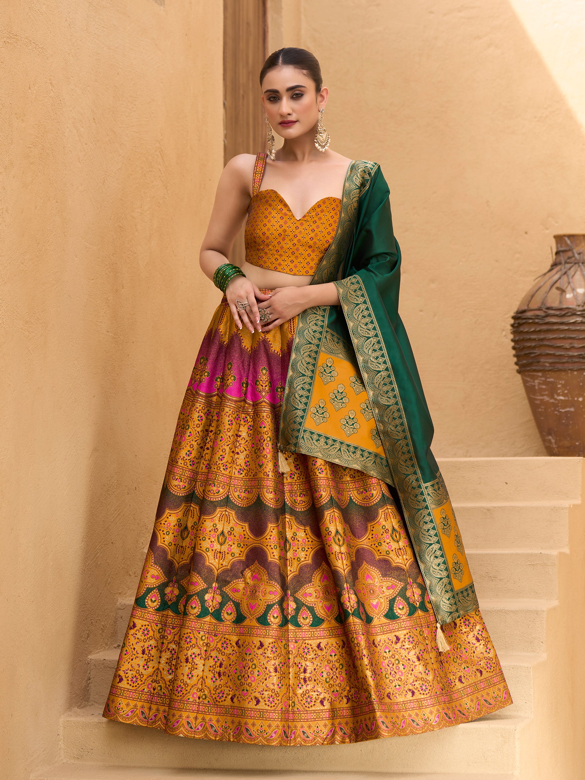 Women's Yellow Kanjiwaram Lehengas