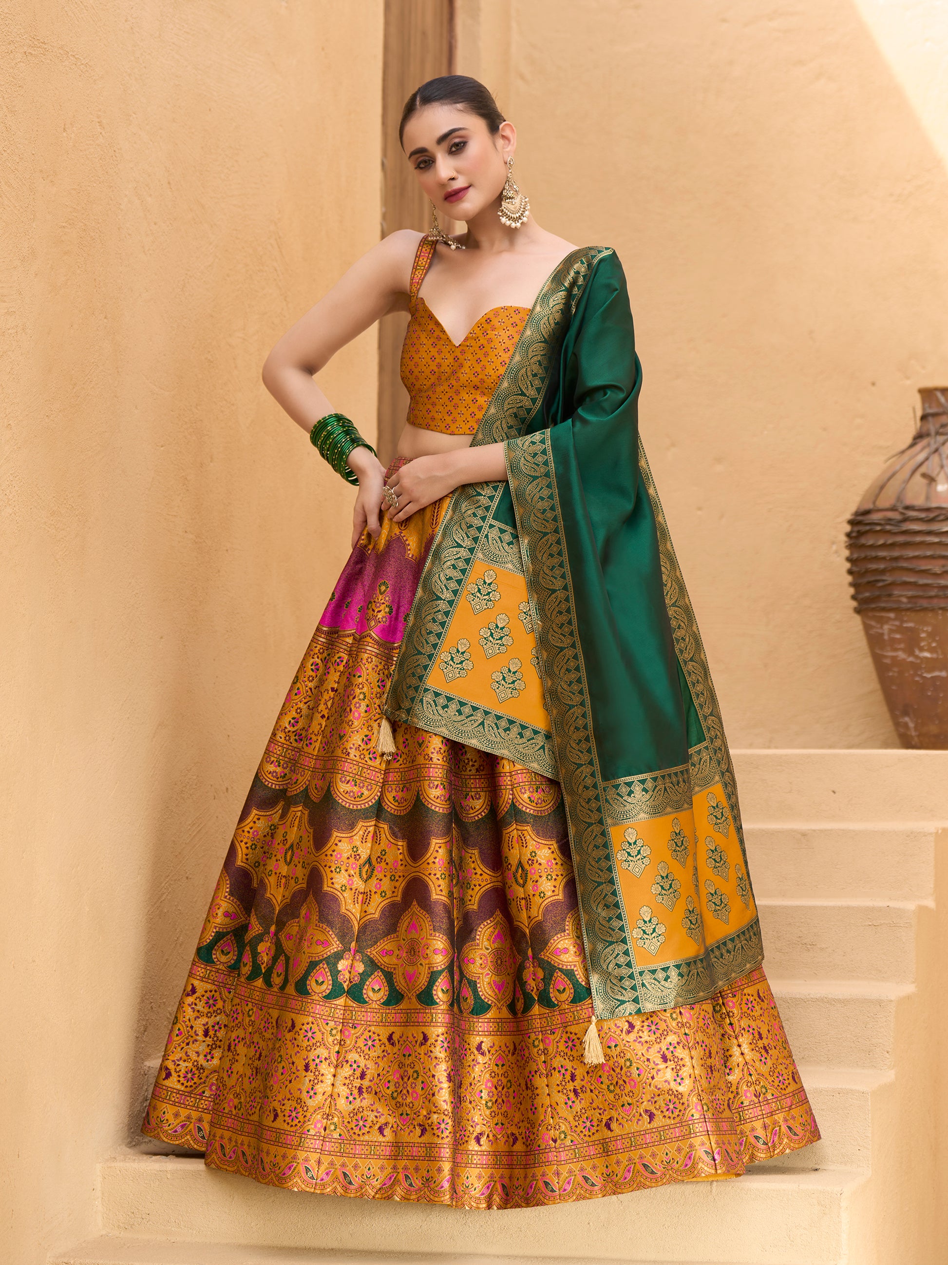 Women's Yellow Kanjiwaram Lehengas