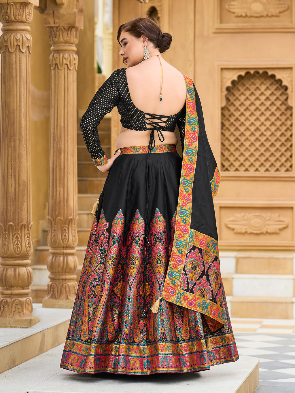 Women's Black Jacquard Crape Lehengas