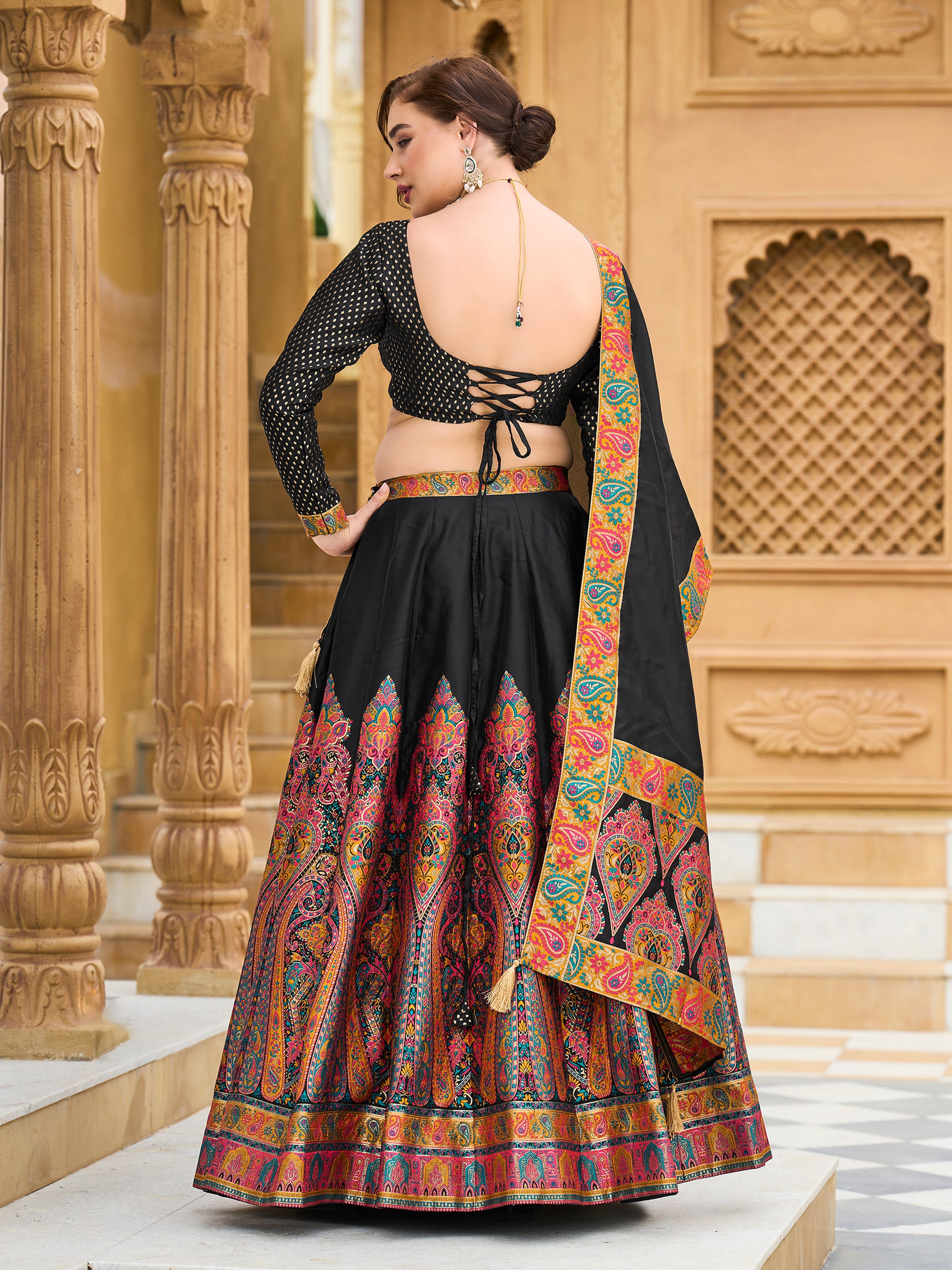 Women's Black Jacquard Crape Lehengas