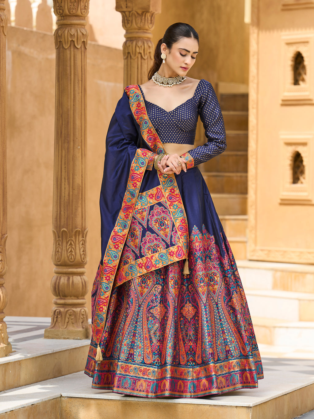 Jacquard Santoon Crape Lehengas