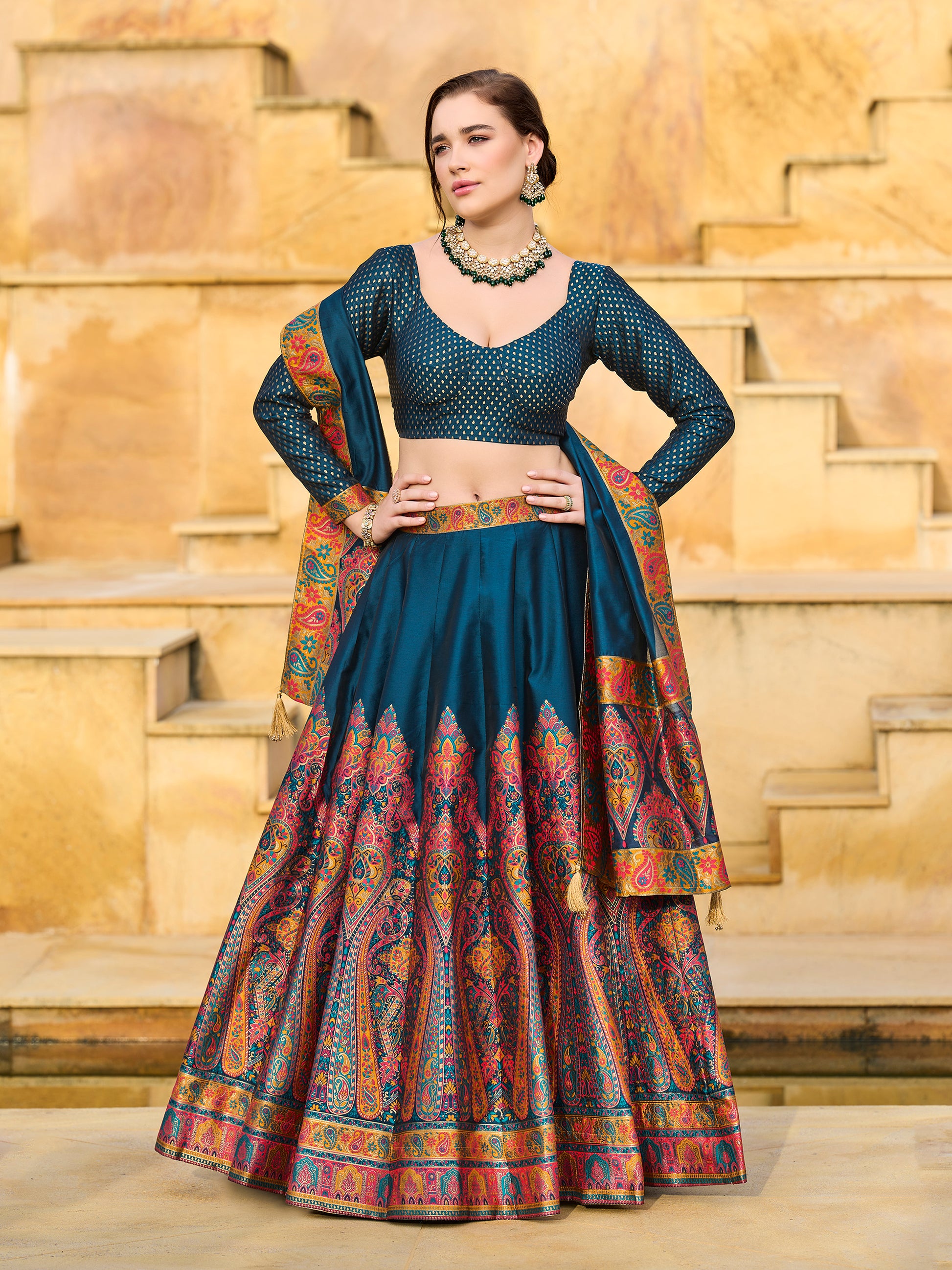 Women's Rama Jacquard Crape Lehengas