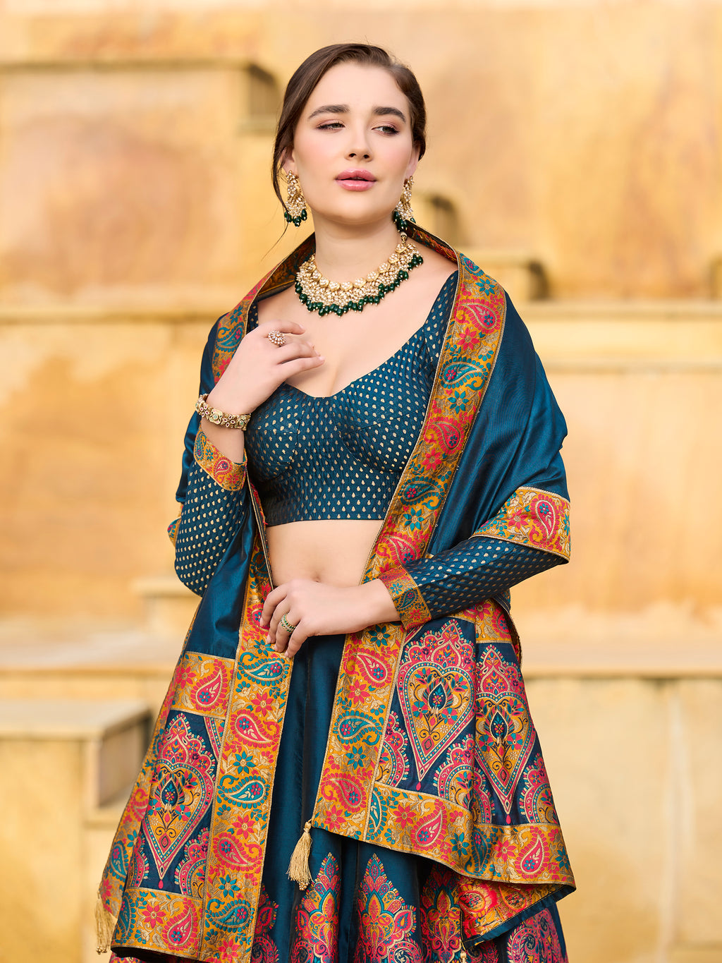Jacquard Santoon Crape Lehengas