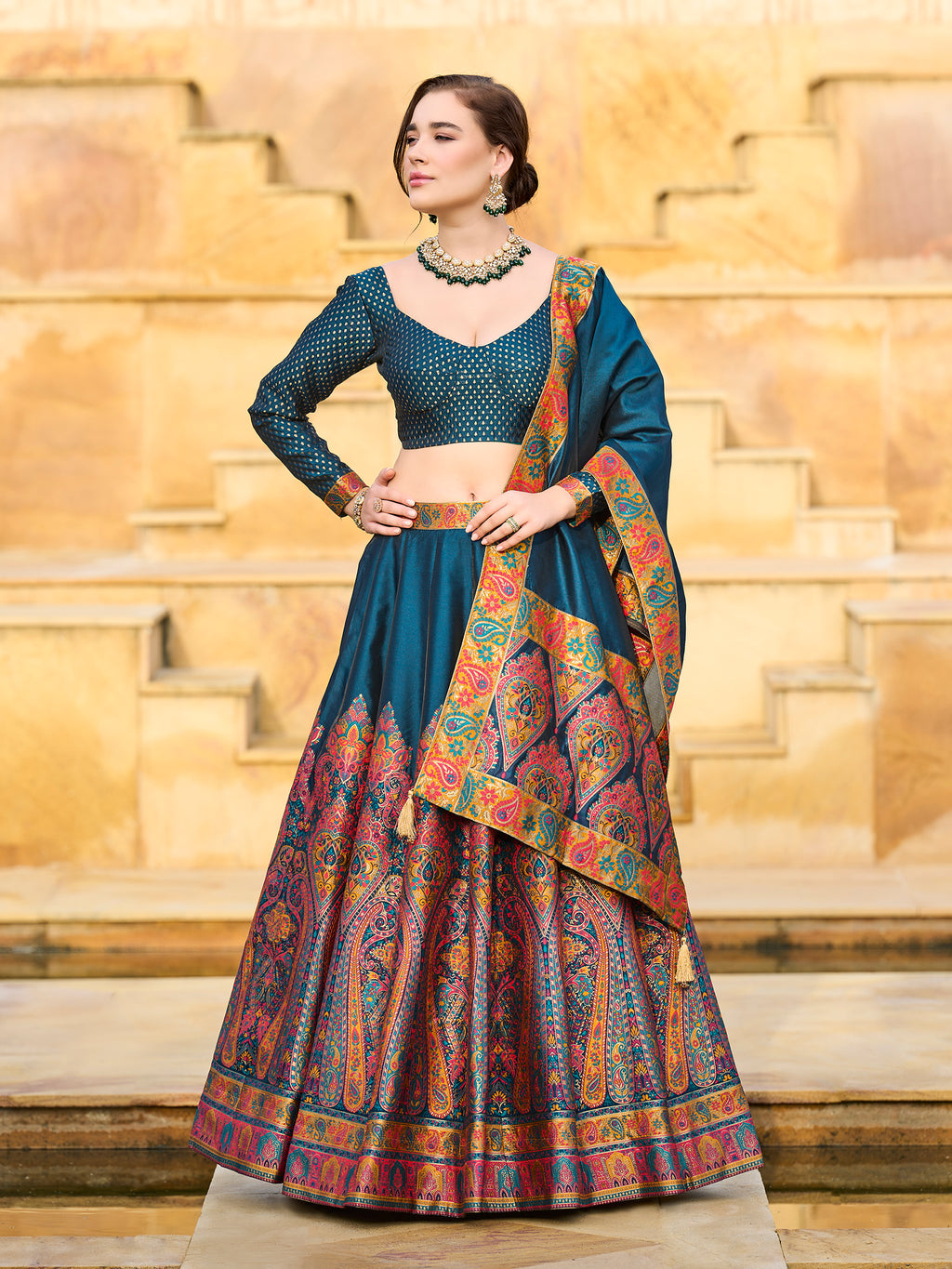 Jacquard Santoon Crape Lehengas