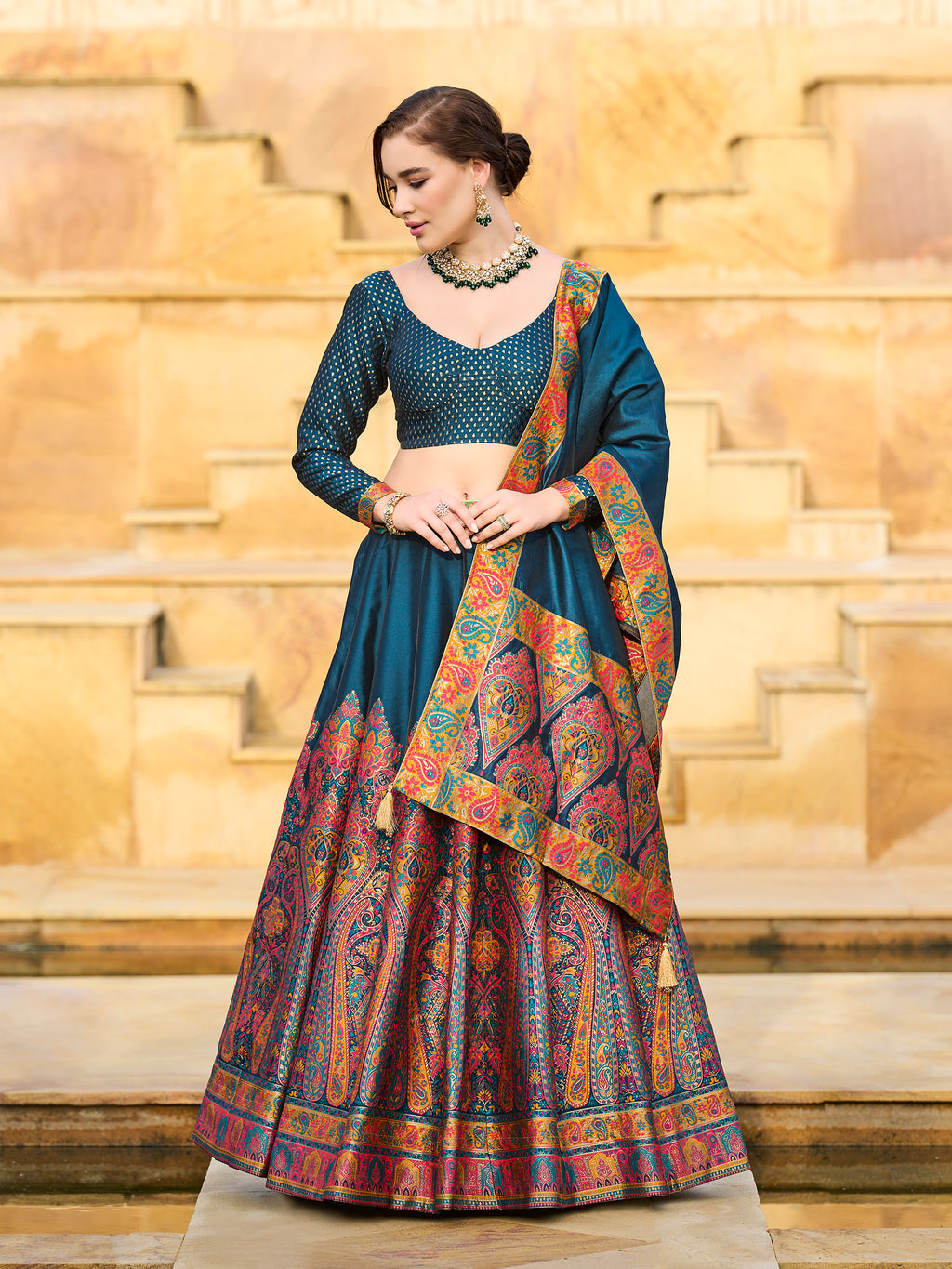 Jacquard Santoon Crape Lehengas