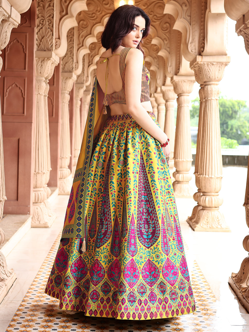 Kanjiwaram Lehenga Choli Lime Ethnic Zari Magic
