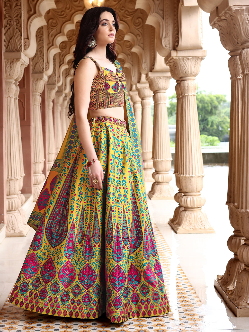 Kanjiwaram Lehenga Choli Lime Ethnic Zari Magic