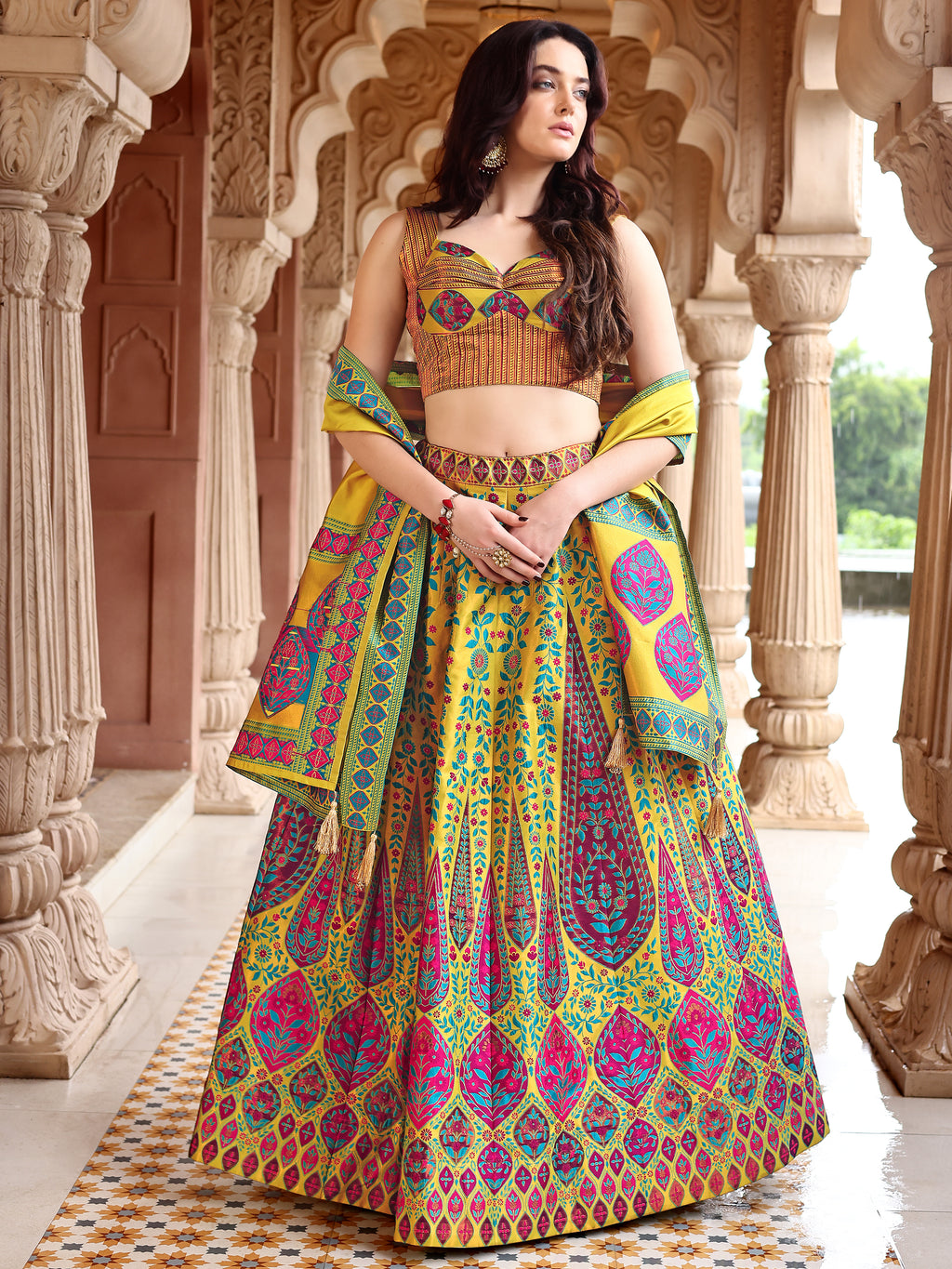 Kanjiwaram Lehenga Choli Lime Ethnic Zari Magic
