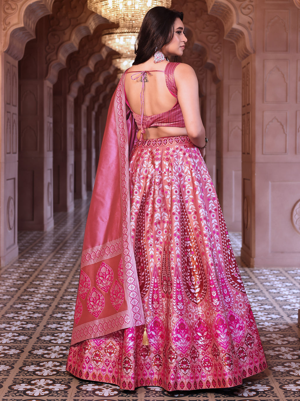 Kanjiwaram Lehenga Choli Pink Ethnic Zari Magic