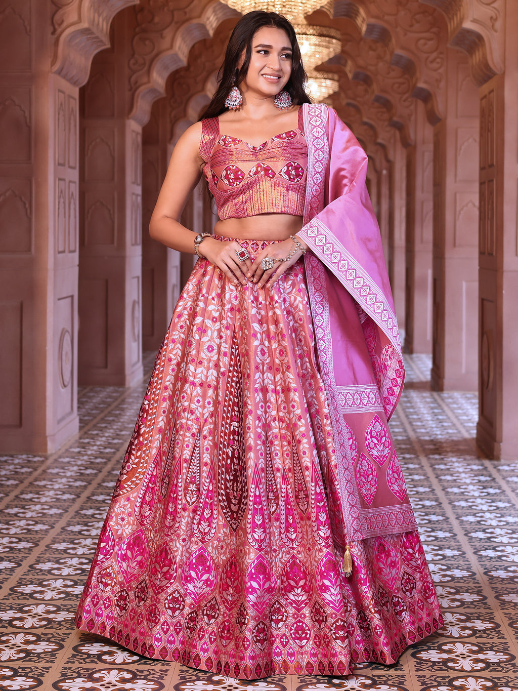 Kanjiwaram Lehenga Choli Pink Ethnic Zari Magic