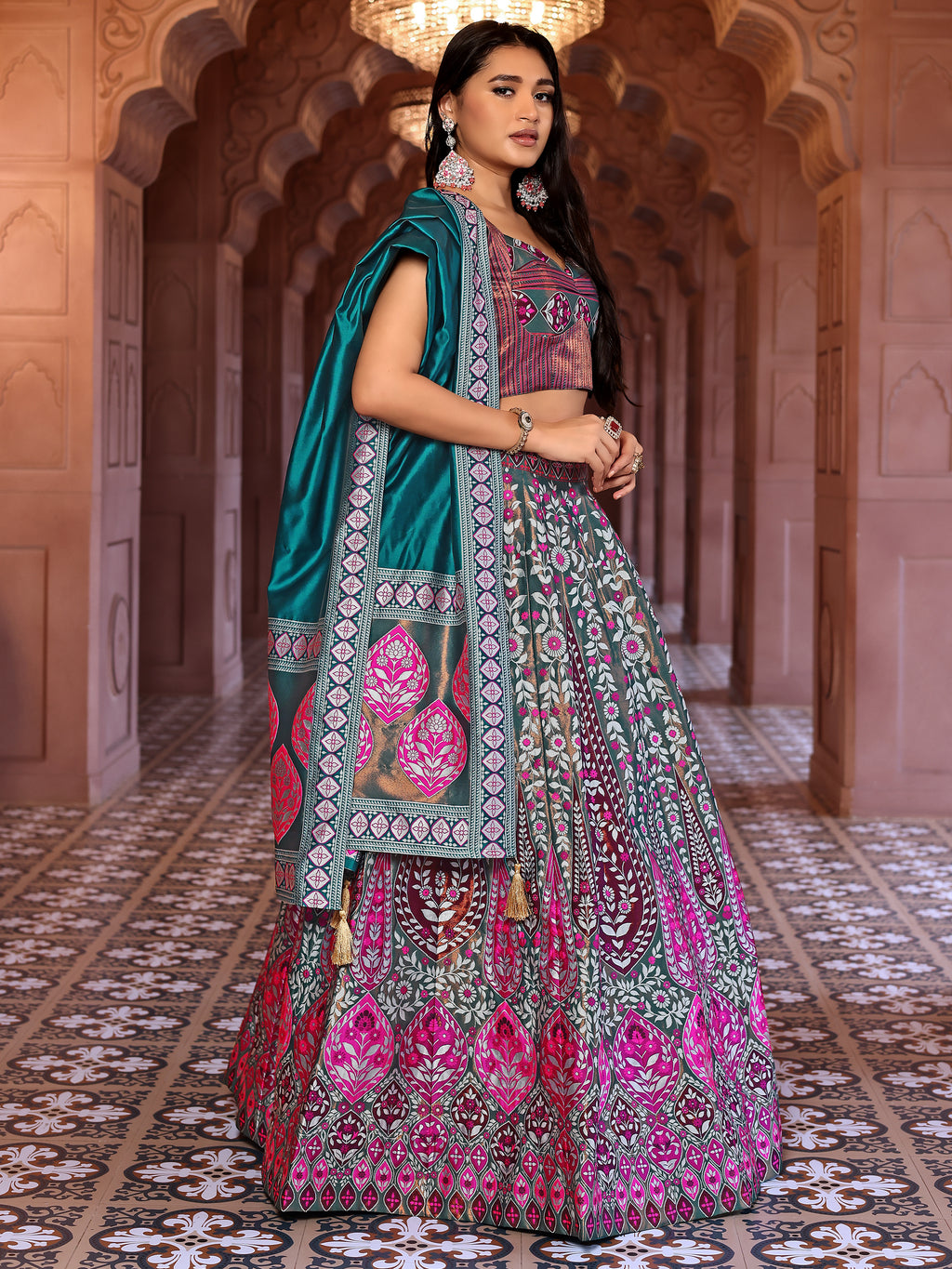 Kanjiwaram Lehenga Choli Rama Ethnic Zari Magic