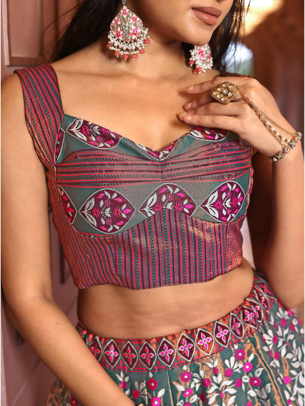 Kanjiwaram Lehenga Choli Rama Ethnic Zari Magic