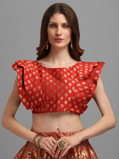 Women Red Self Design Print Lehenga