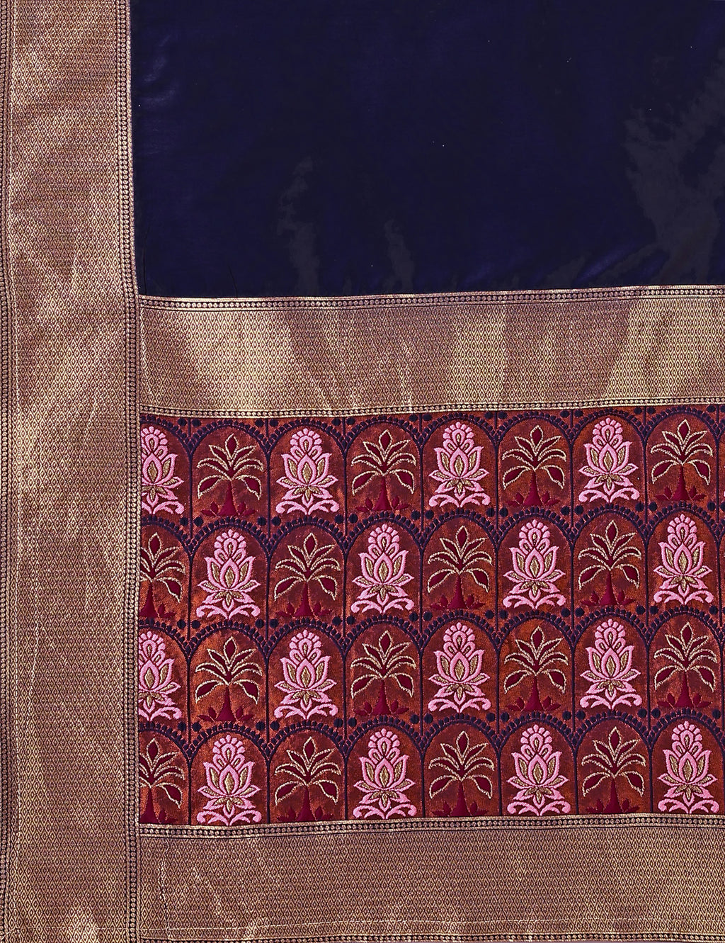 Woven With Zari Timeless Motifs Navy Blue Lehenga Choli