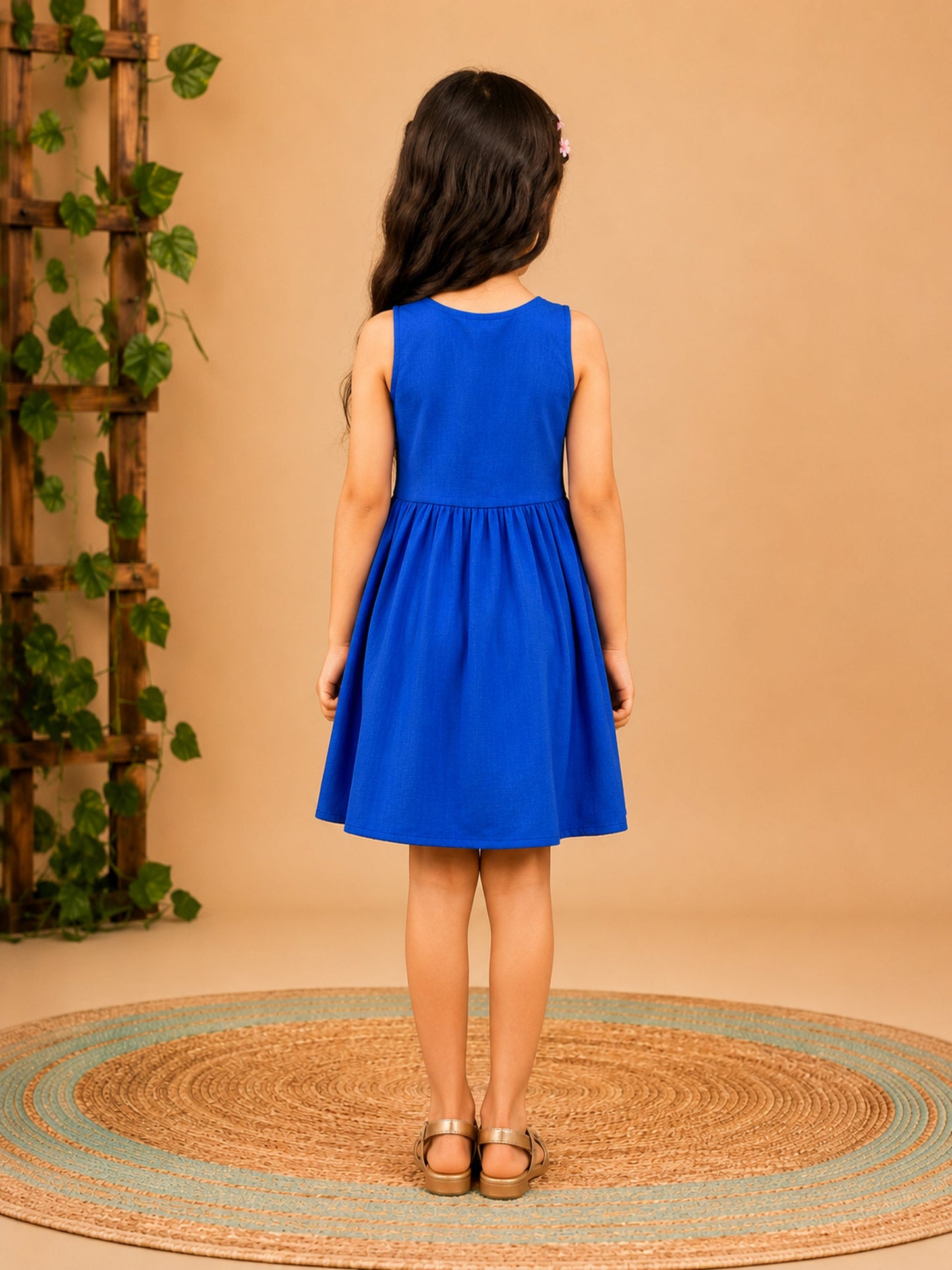 Fit & Flare Above Knee Sleeveless V-Neck Solid Dress-PJ-103