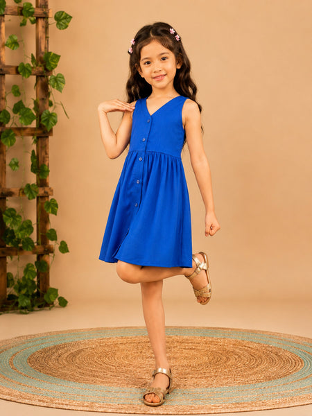 Fit & Flare Above Knee Sleeveless V-Neck Solid Dress-PJ-103