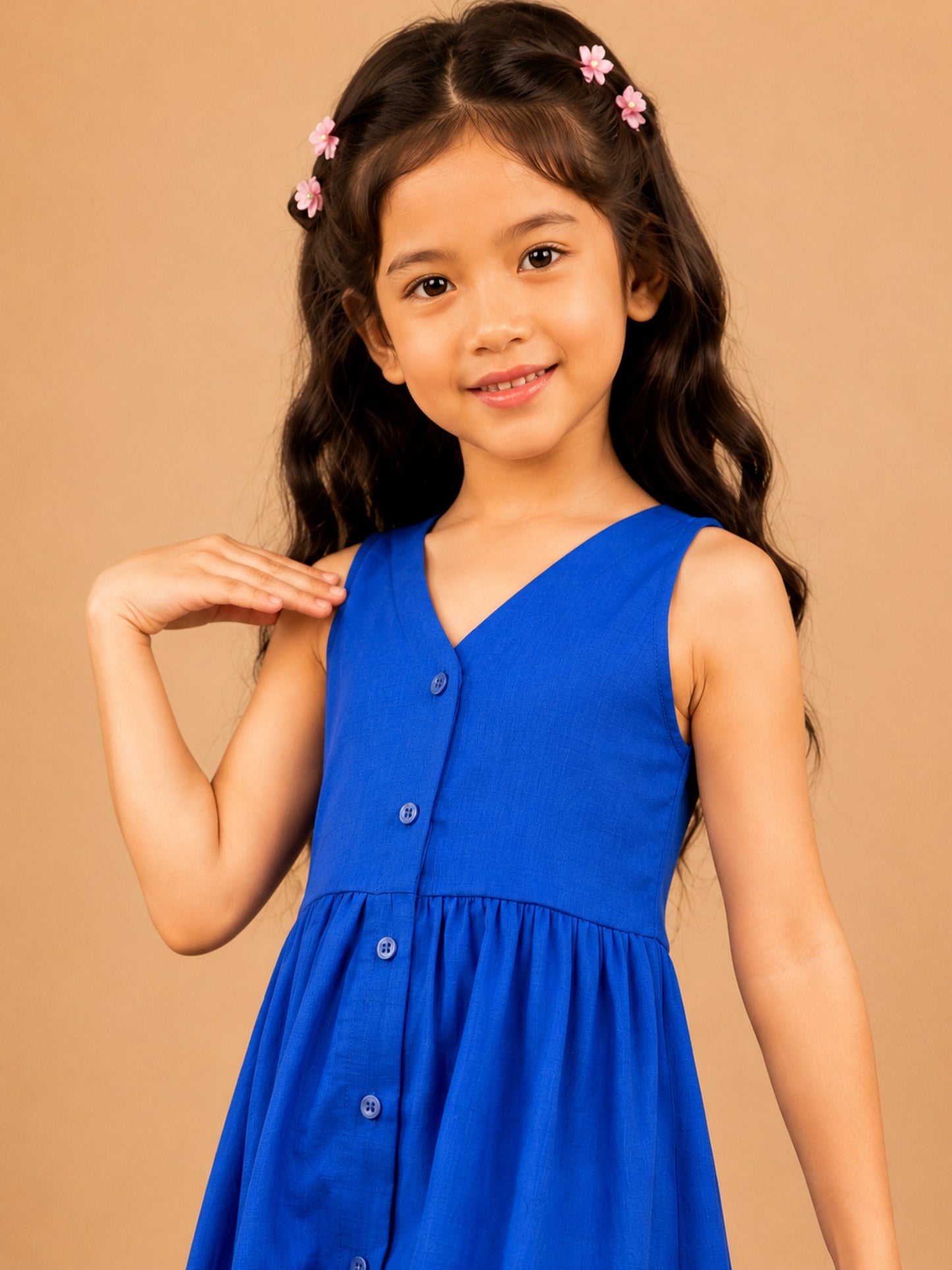 Fit & Flare Above Knee Sleeveless V-Neck Solid Dress-PJ-103