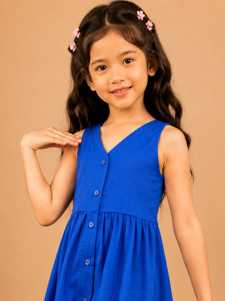 Fit & Flare Above Knee Sleeveless V-Neck Solid Dress-PJ-103