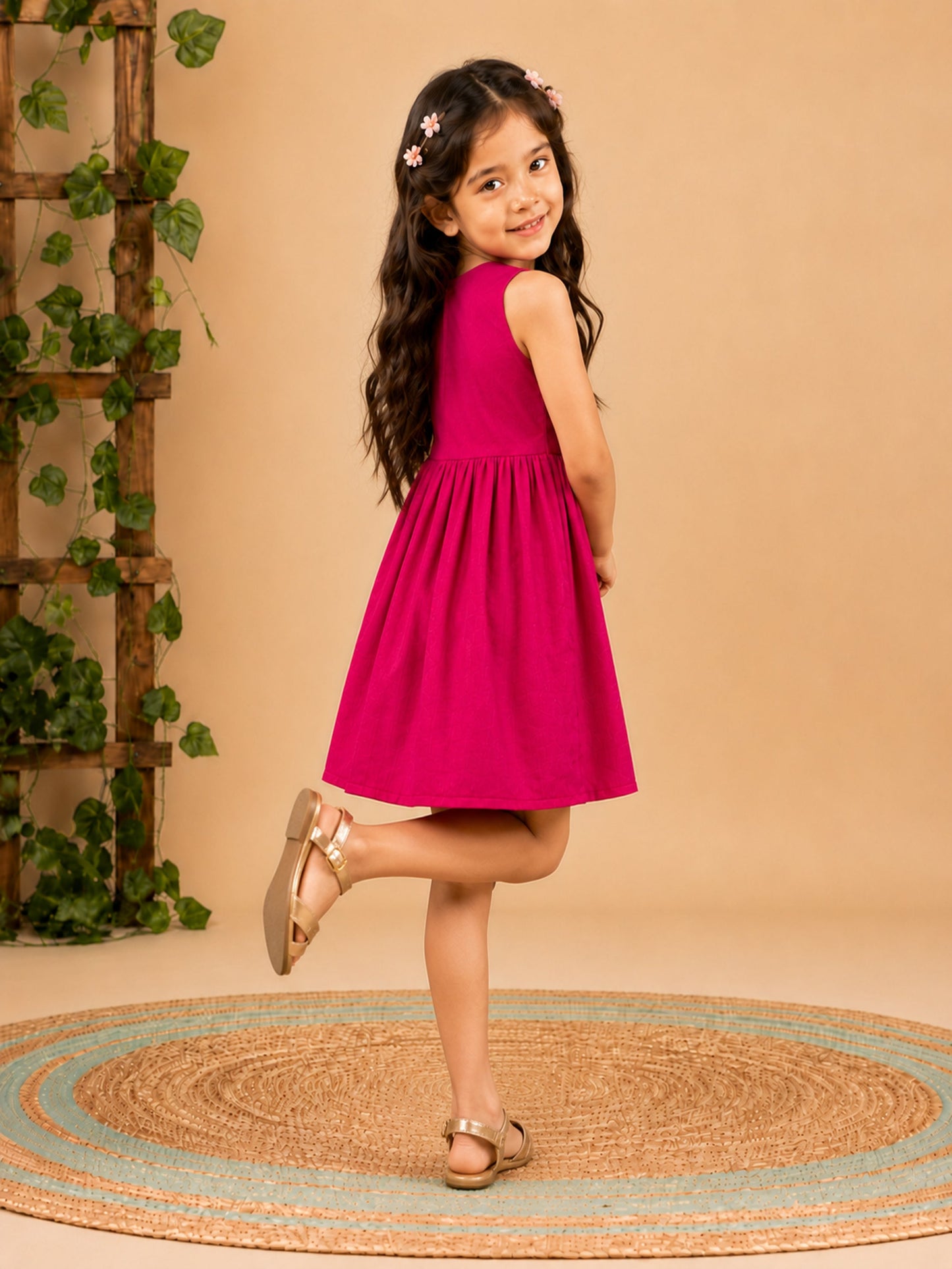 Fit & Flare Above Knee Sleeveless V-Neck Solid Dress-PJ-103