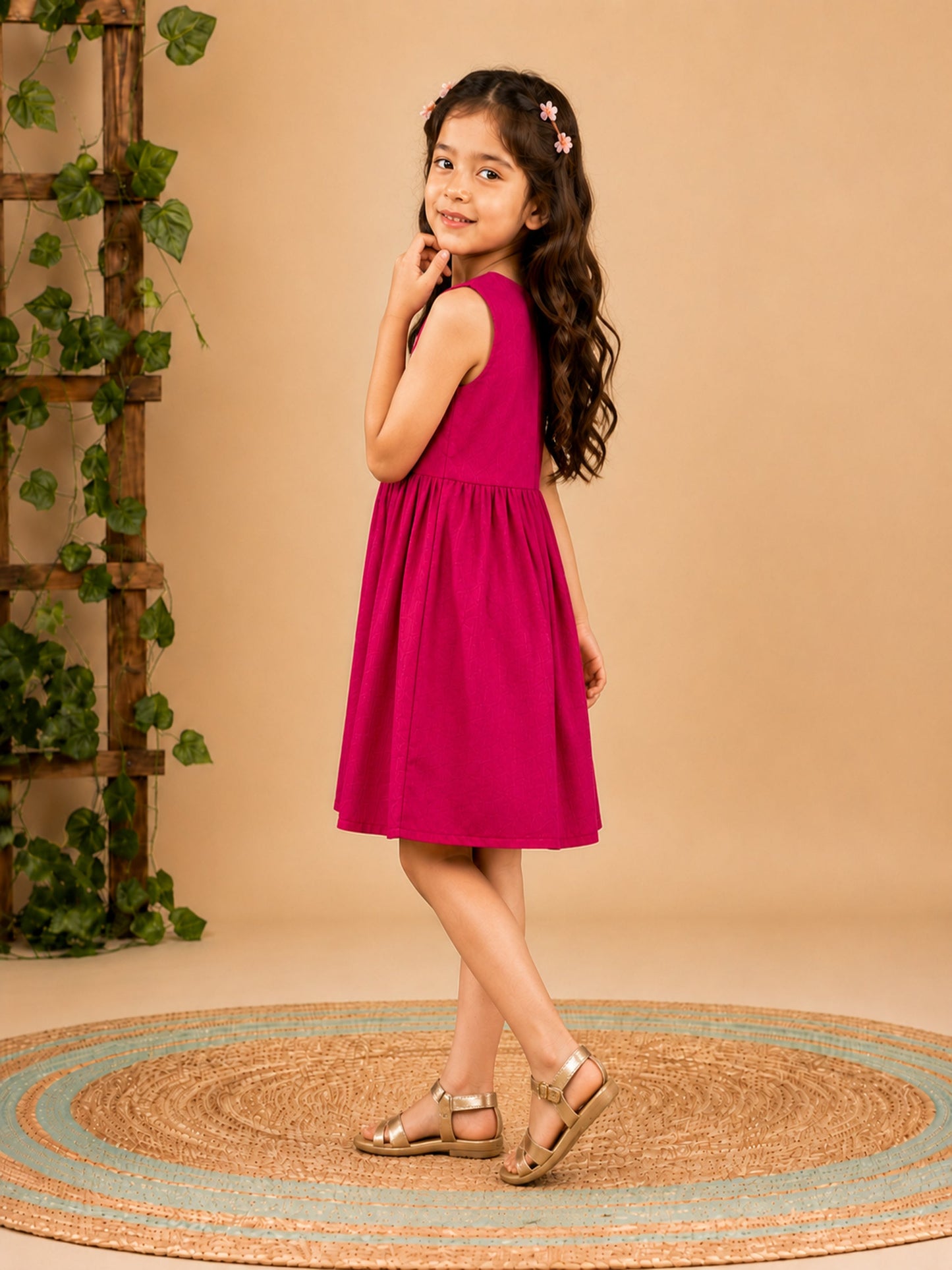 Fit & Flare Above Knee Sleeveless V-Neck Solid Dress-PJ-103