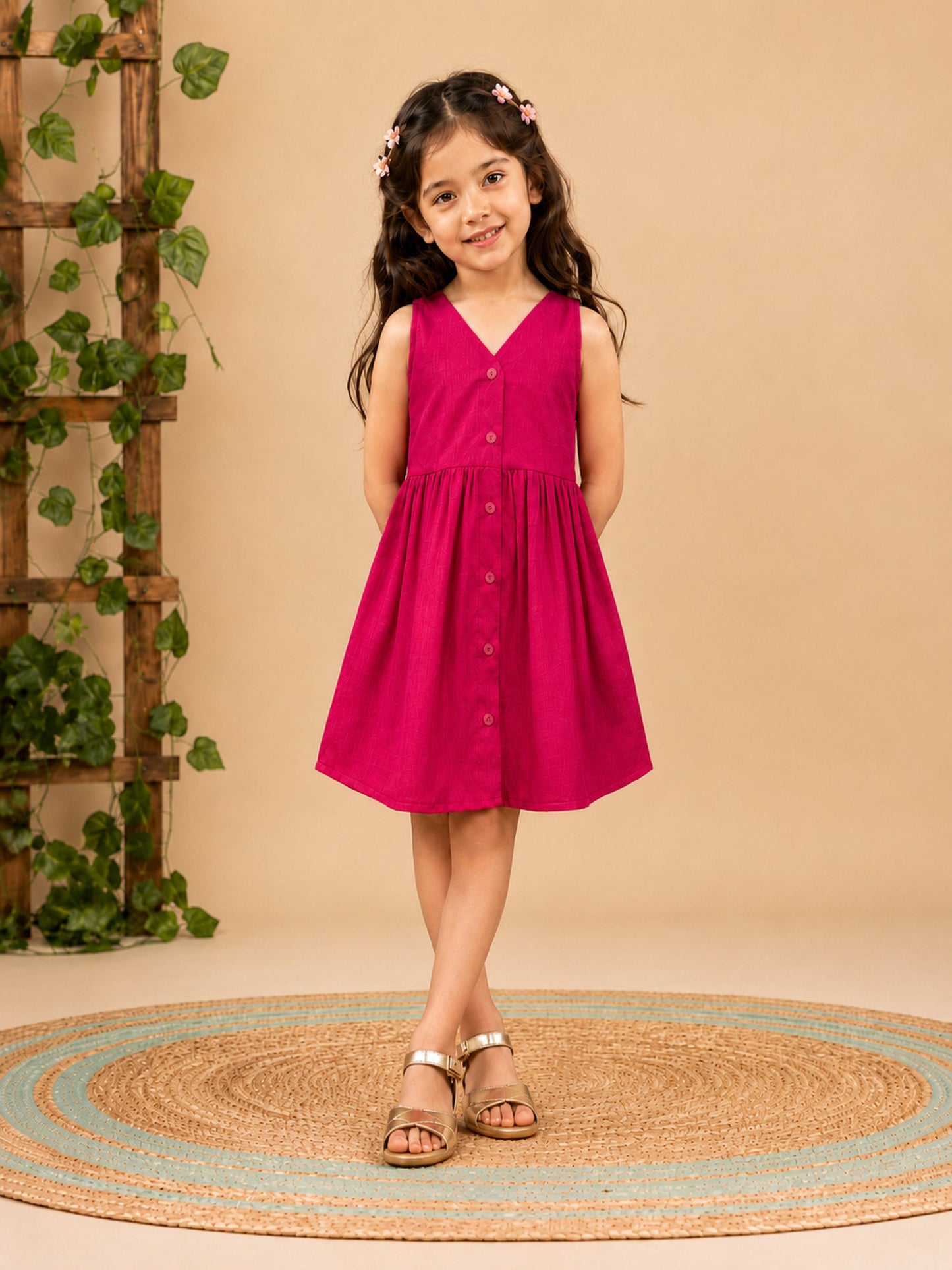Fit & Flare Above Knee Sleeveless V-Neck Solid Dress-PJ-103
