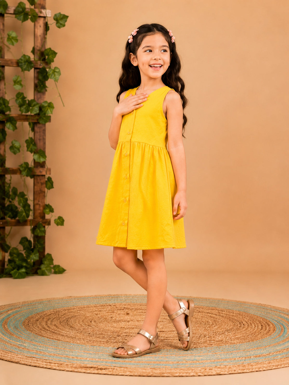 Fit & Flare Above Knee Sleeveless V-Neck Solid Dress-PJ-103