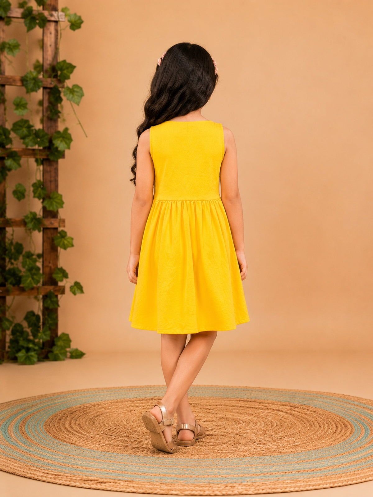 Fit & Flare Above Knee Sleeveless V-Neck Solid Dress-PJ-103